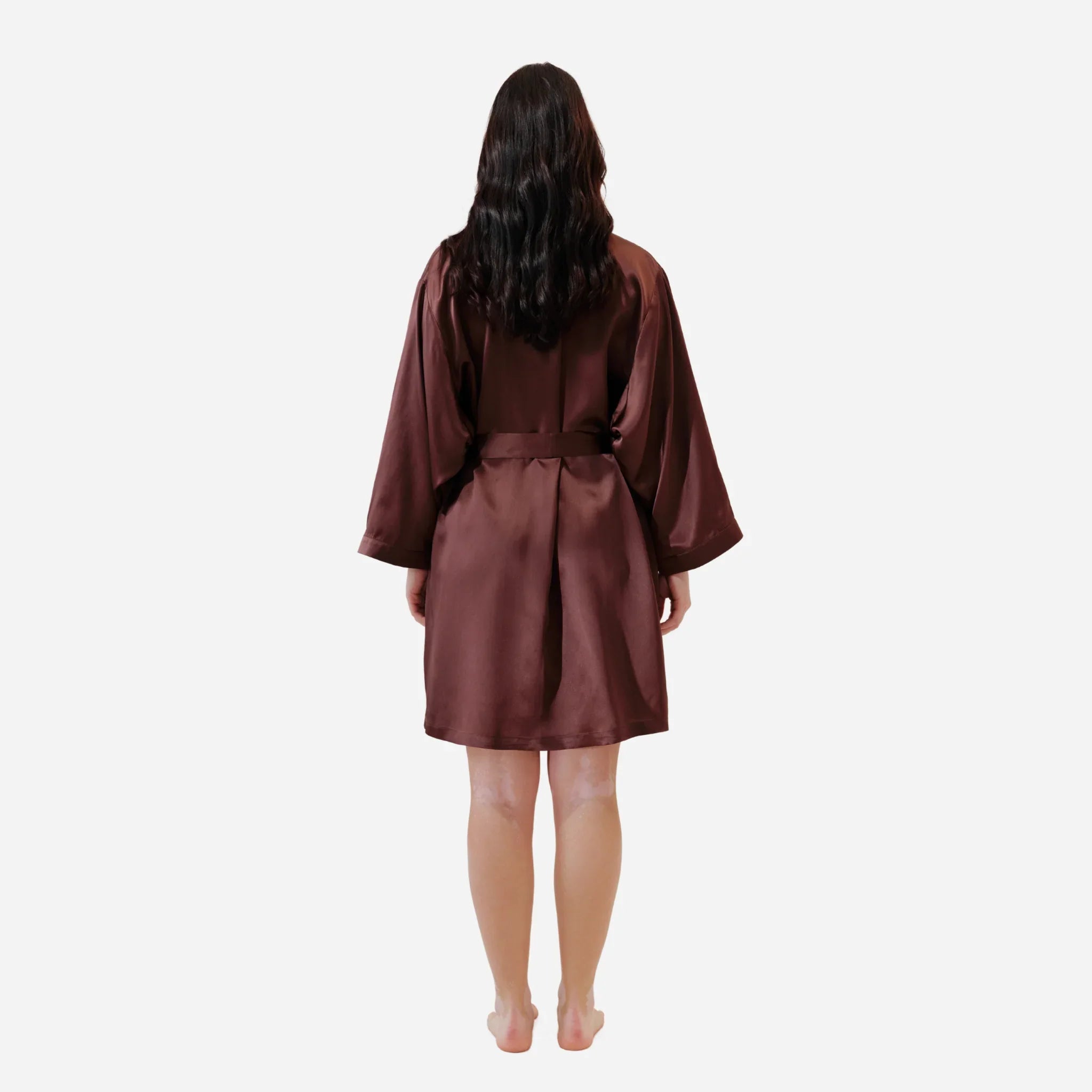 Шовковий халат кімоно для жінок, короткий шовковий халат коричневого кольору, Silk Robe, one size bathrobe, жіночий шовковий халат, комфортний та елегантний для сну і відпочинку, elegant women's sleepwear