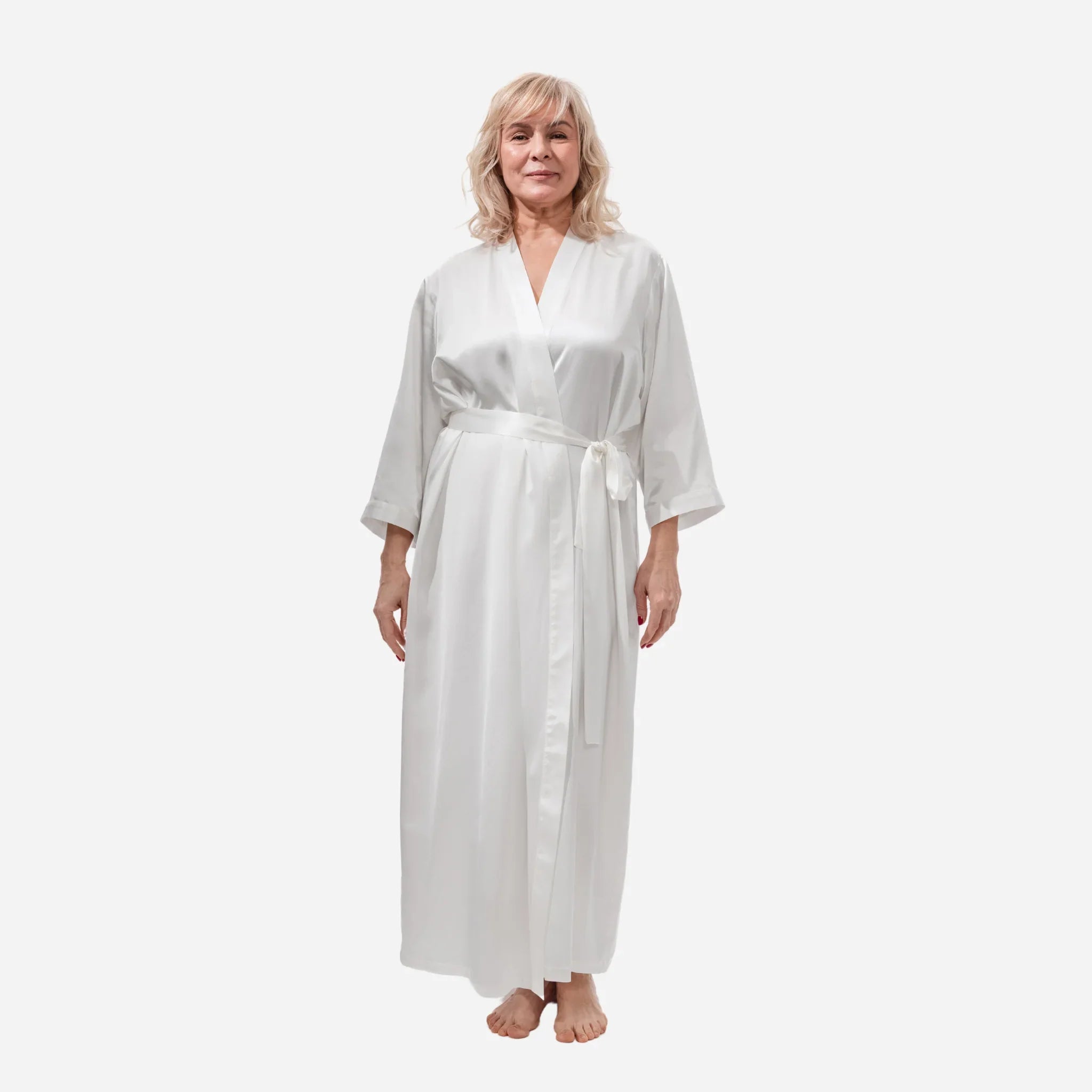 Шовковий халат кімоно для жінок, довгий шовковий халат молочного кольору, Silk Robe, one size bathrobe, жіночий шовковий халат, комфортний та елегантний для сну і відпочинку,elegant women's sleepwear