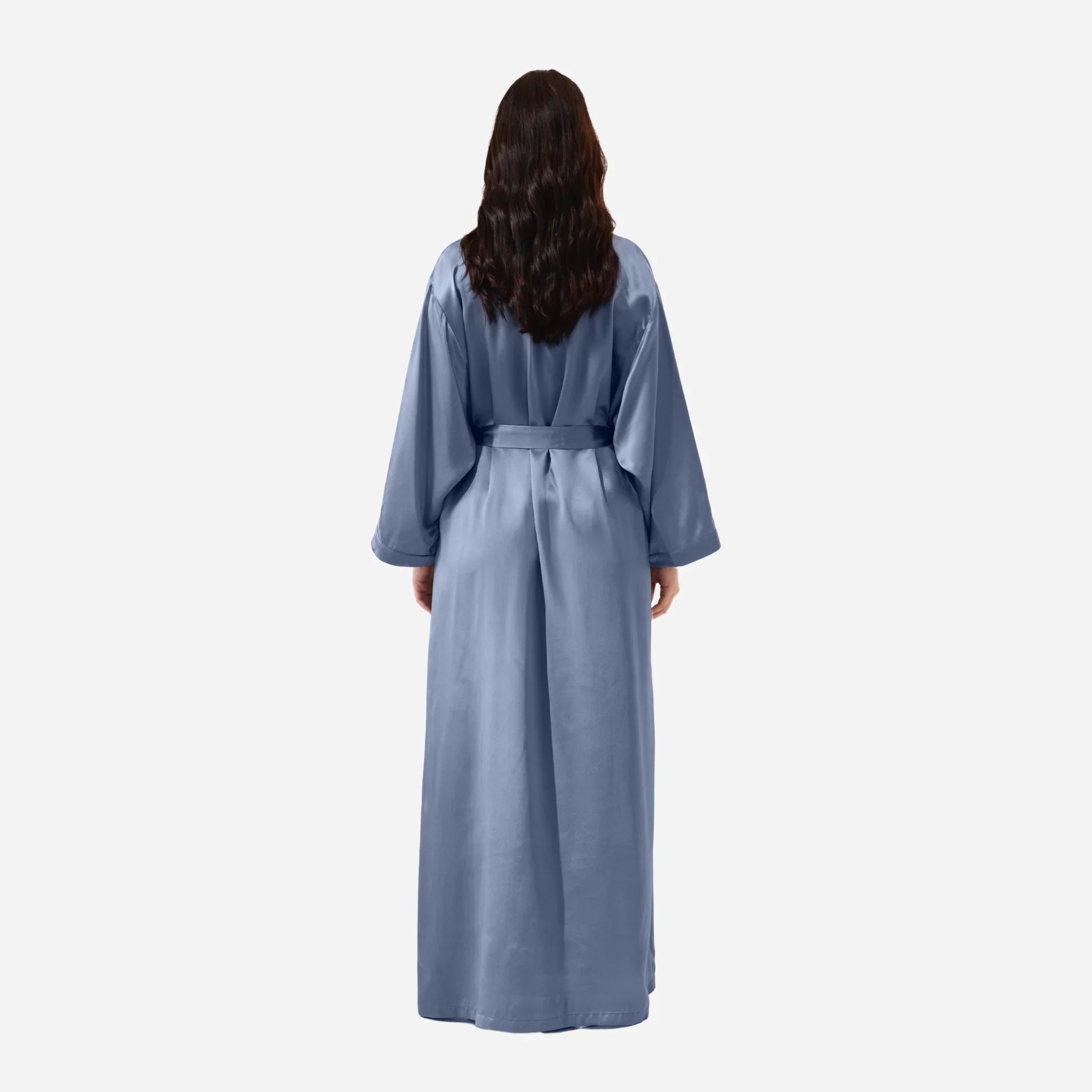 Шовковий халат кімоно для жінок, довгий шовковий халат блакитного кольору, Silk Robe, one size bathrobe, жіночий шовковий халат, комфортний та елегантний для сну і відпочинку,elegant women's sleepwear