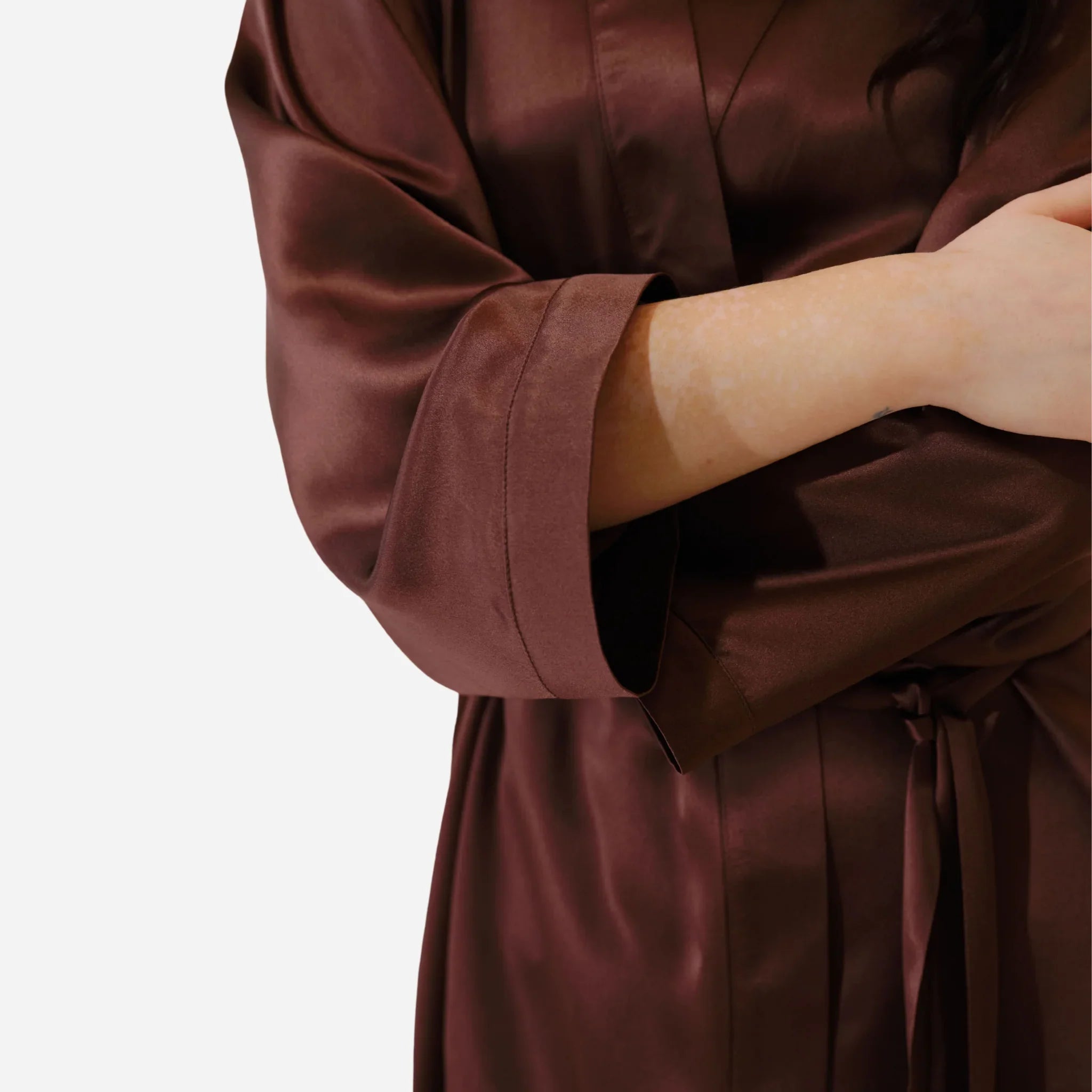 Шовковий халат кімоно для жінок, довгий шовковий халат коричневого кольору, Silk Robe, one size bathrobe, жіночий шовковий халат, комфортний та елегантний для сну і відпочинку,elegant women's sleepwear