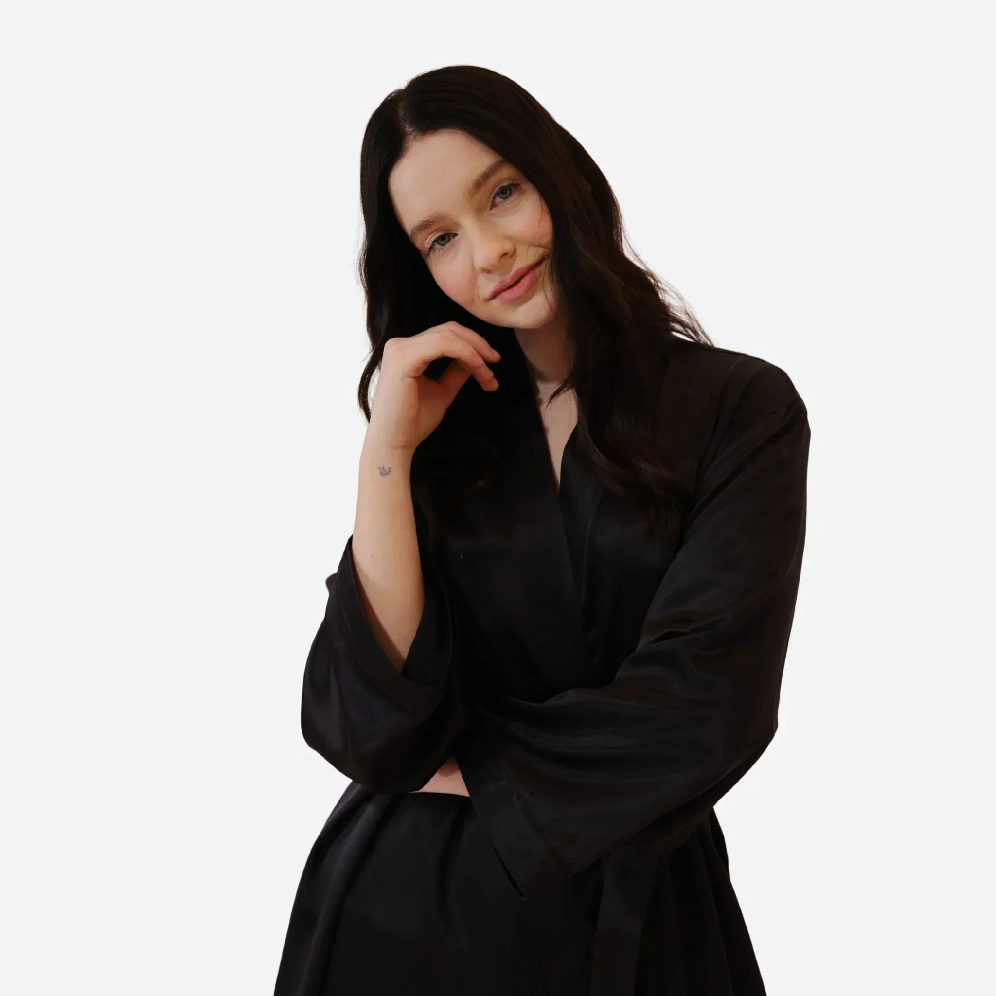 Шовковий халат кімоно для жінок, довгий шовковий халат чорного кольору, Silk Robe, one size bathrobe, жіночий шовковий халат, комфортний та елегантний для сну і відпочинку,elegant women's sleepwear