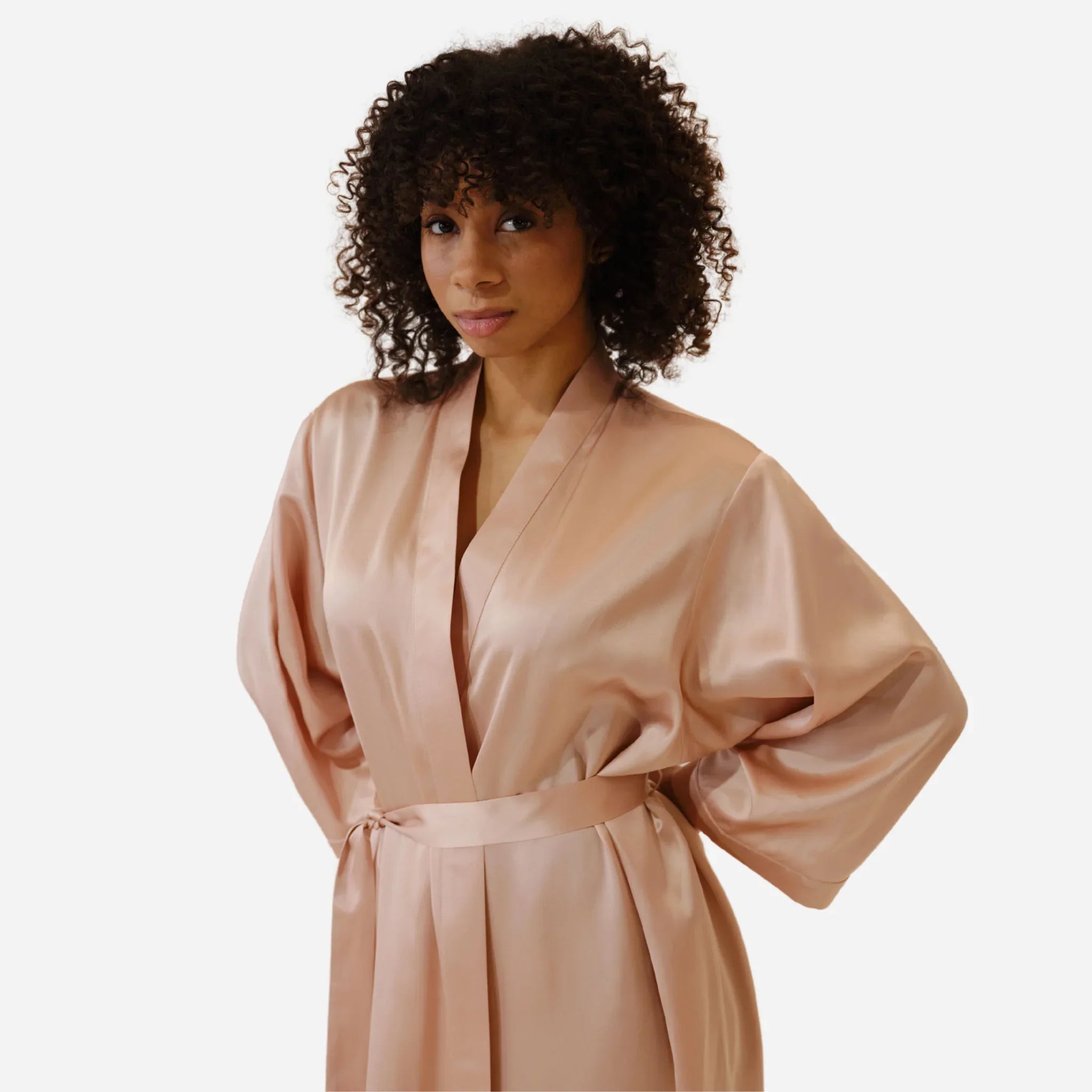 Шовковий халат кімоно для жінок, довгий шовковий халат пудровго кольору, Silk Robe, one size bathrobe, жіночий шовковий халат, комфортний та елегантний для сну і відпочинку,elegant women's sleepwear