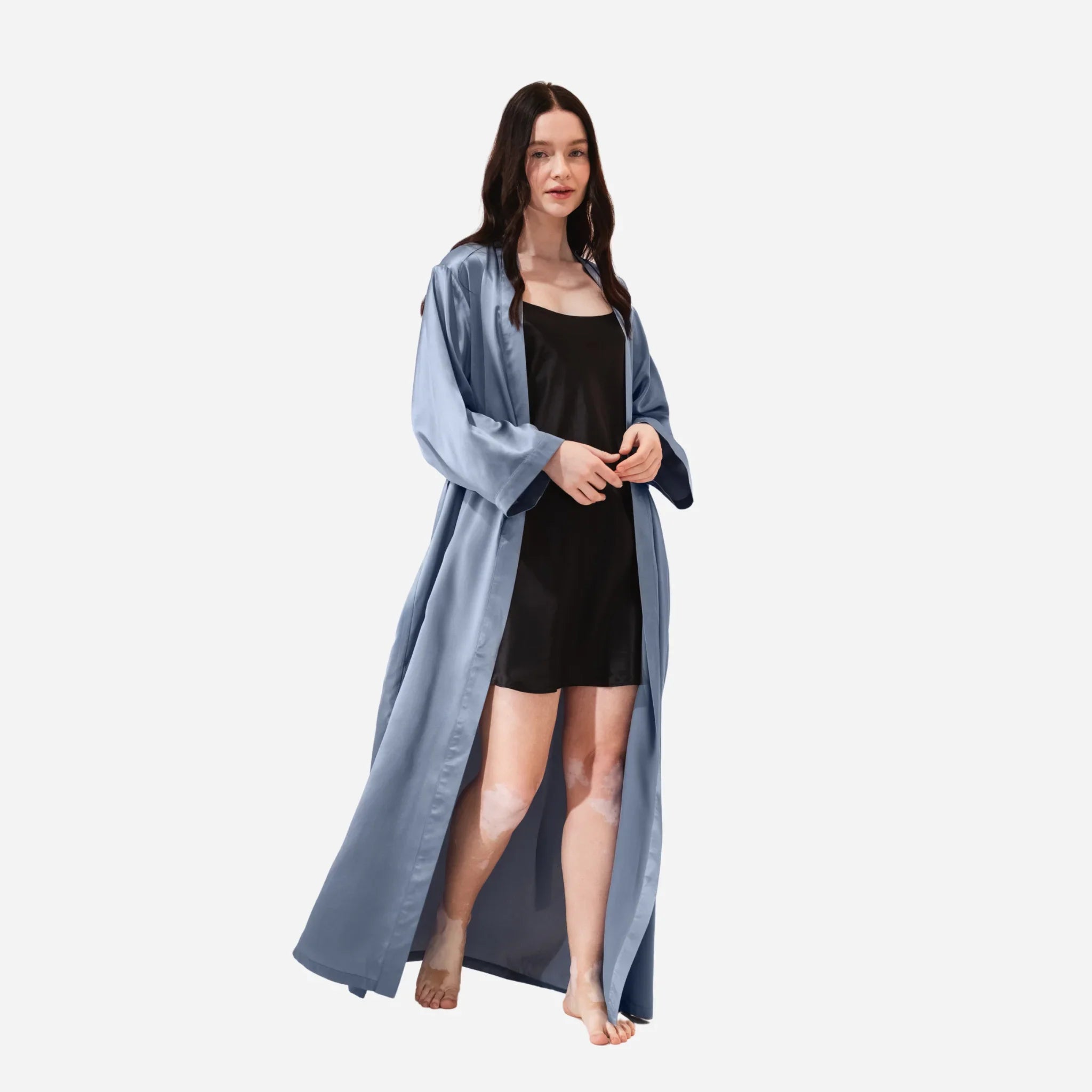 Шовковий халат кімоно для жінок, довгий шовковий халат блакитного кольору, Silk Robe, one size bathrobe, жіночий шовковий халат, комфортний та елегантний для сну і відпочинку,elegant women's sleepwear