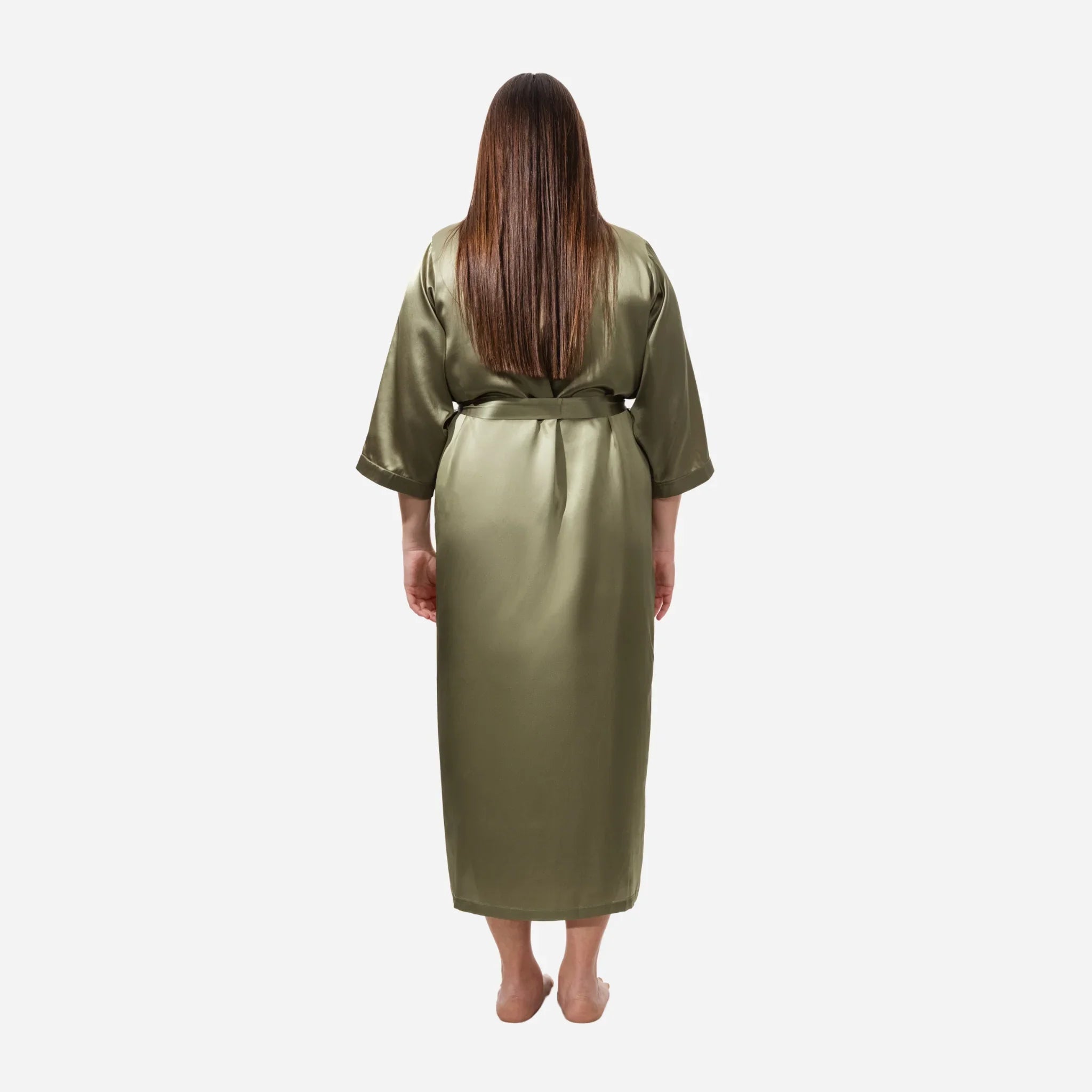 Шовковий халат кімоно для жінок, довгий шовковий халат оливкового кольору, Silk Robe, one size bathrobe, жіночий шовковий халат, комфортний та елегантний для сну і відпочинку,elegant women's sleepwear