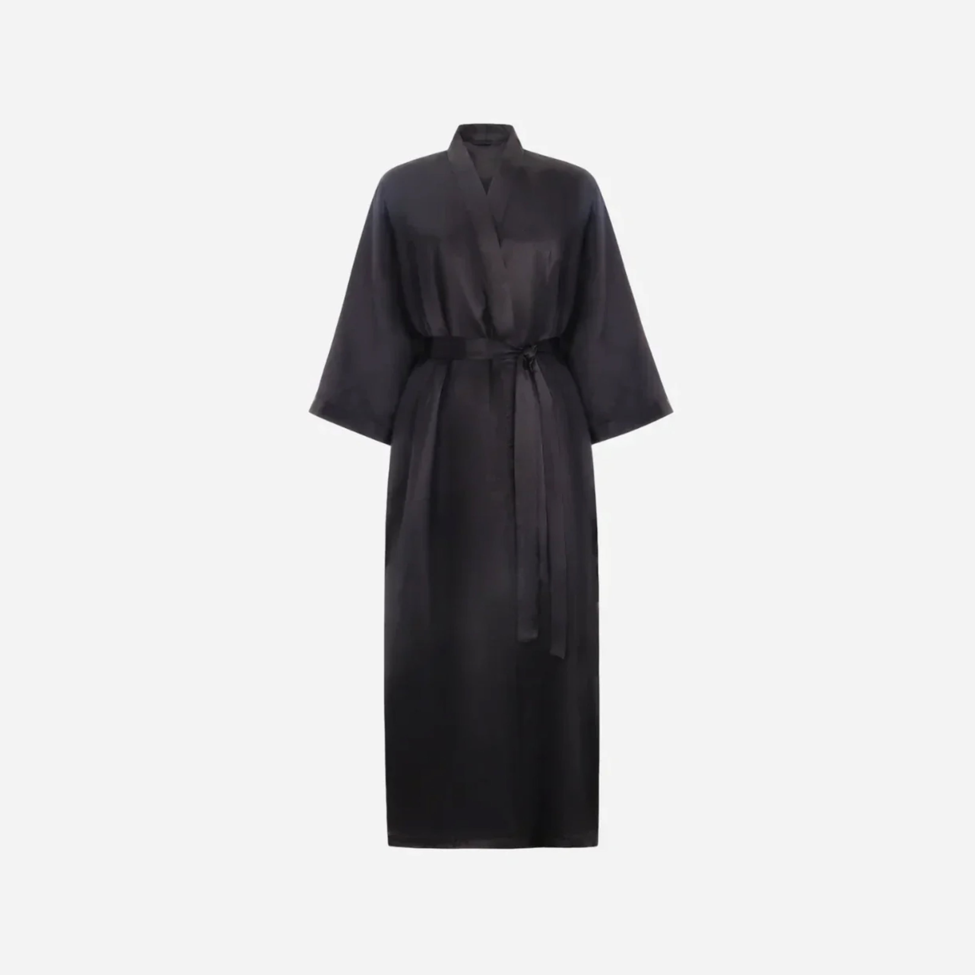 Довгий халат-кімоно з 100% шовку - Чорний