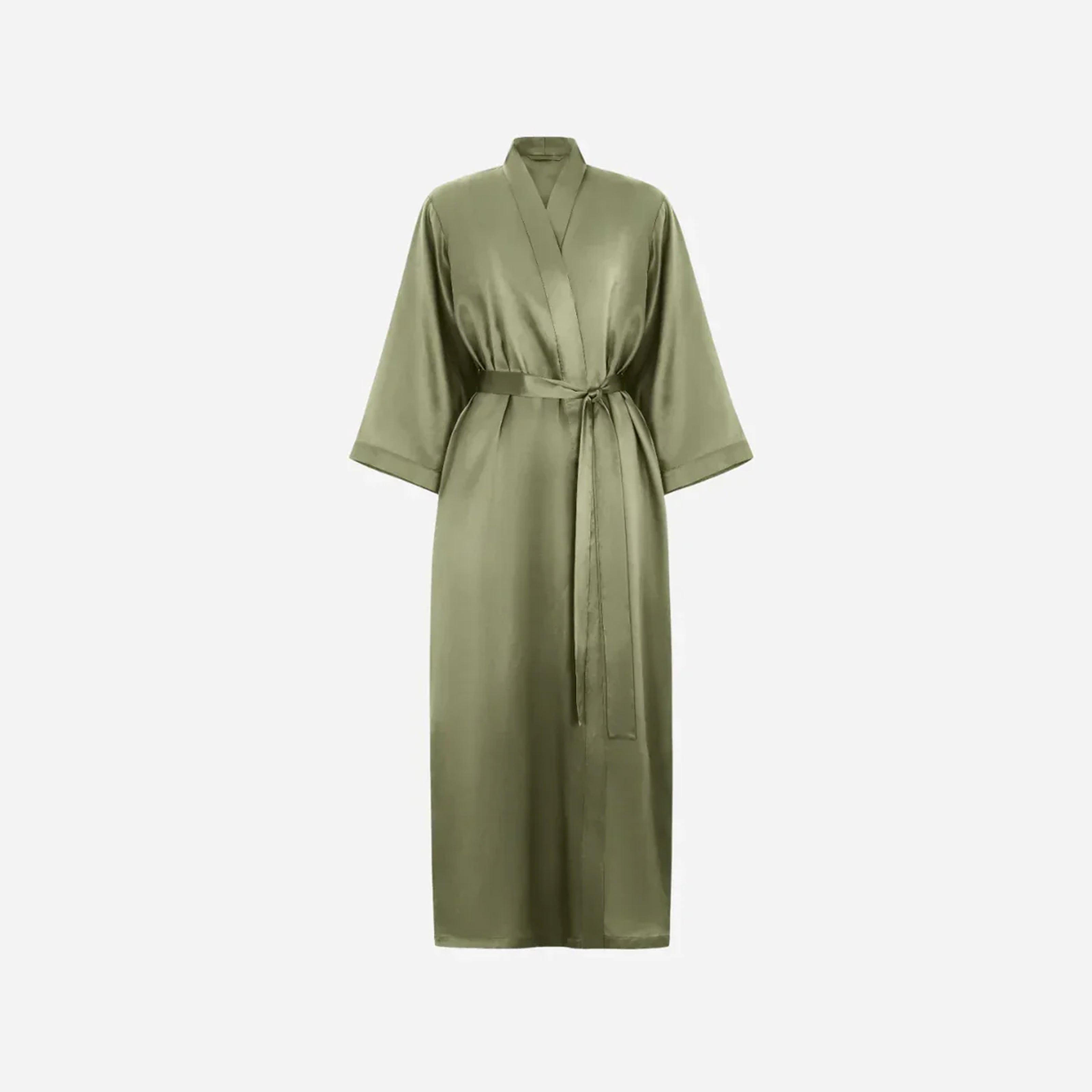 Silk Kimono Robe long - forest moss