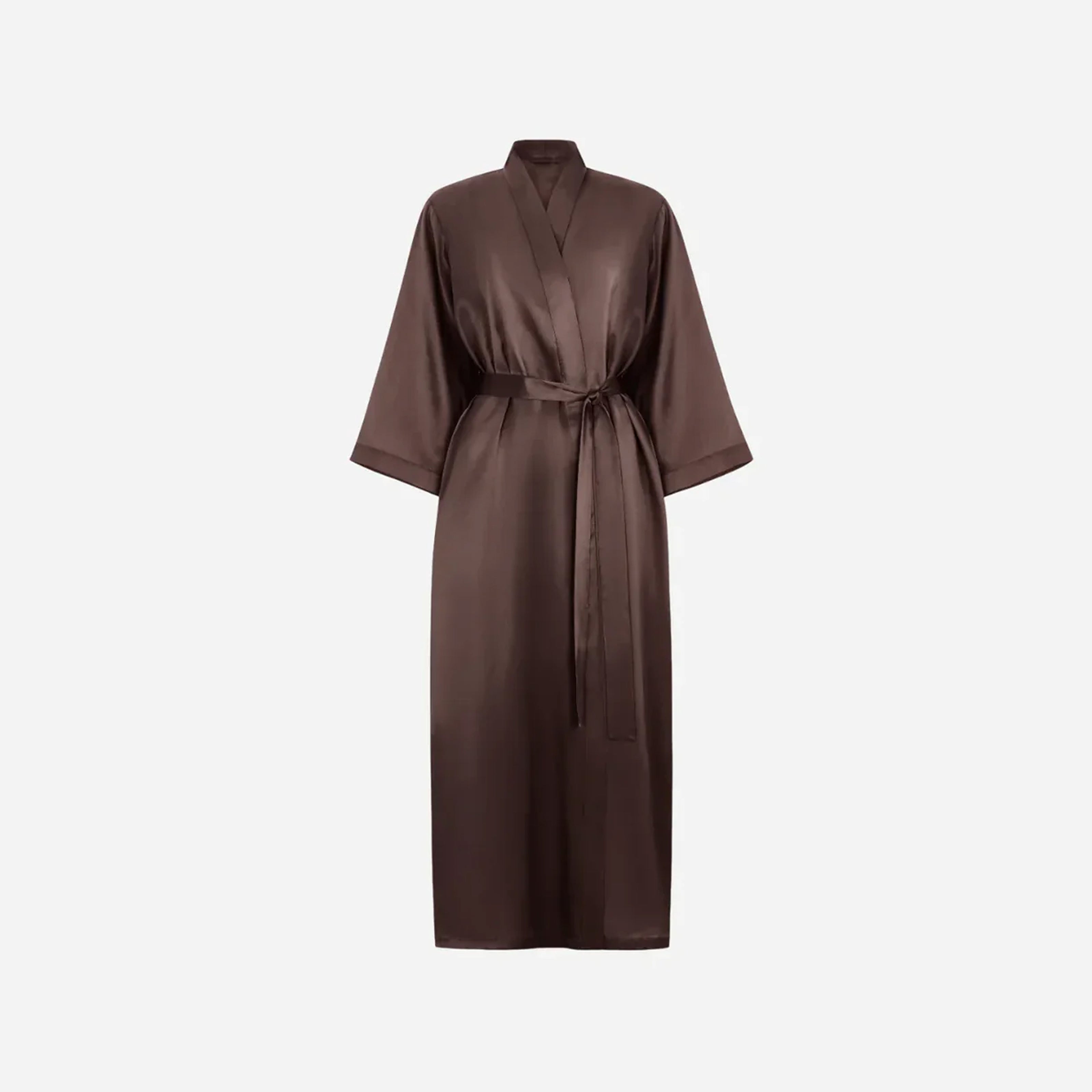 Silk Kimono Robe long - brown