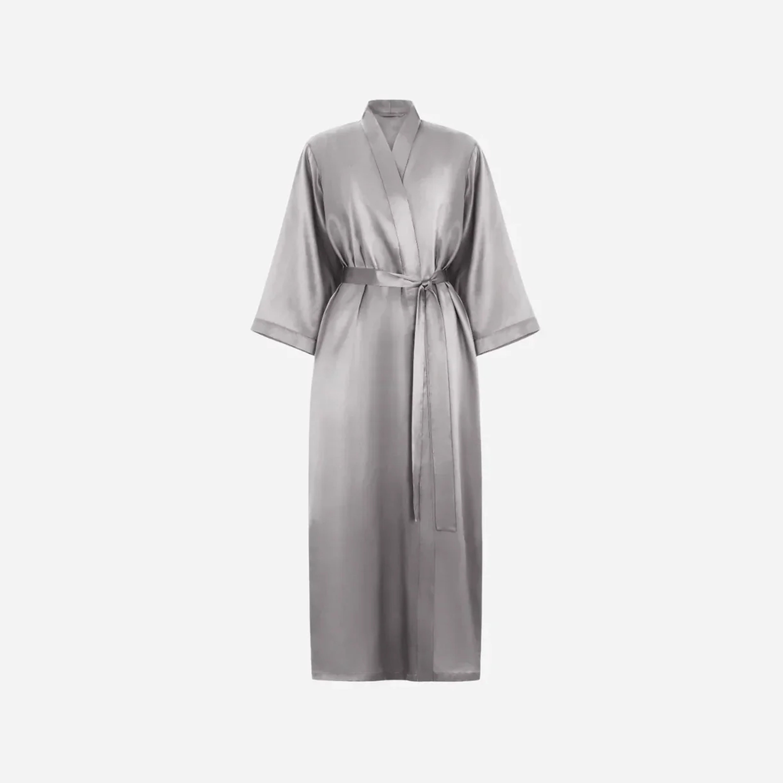 Silk Kimono Robe long - Stone Grey