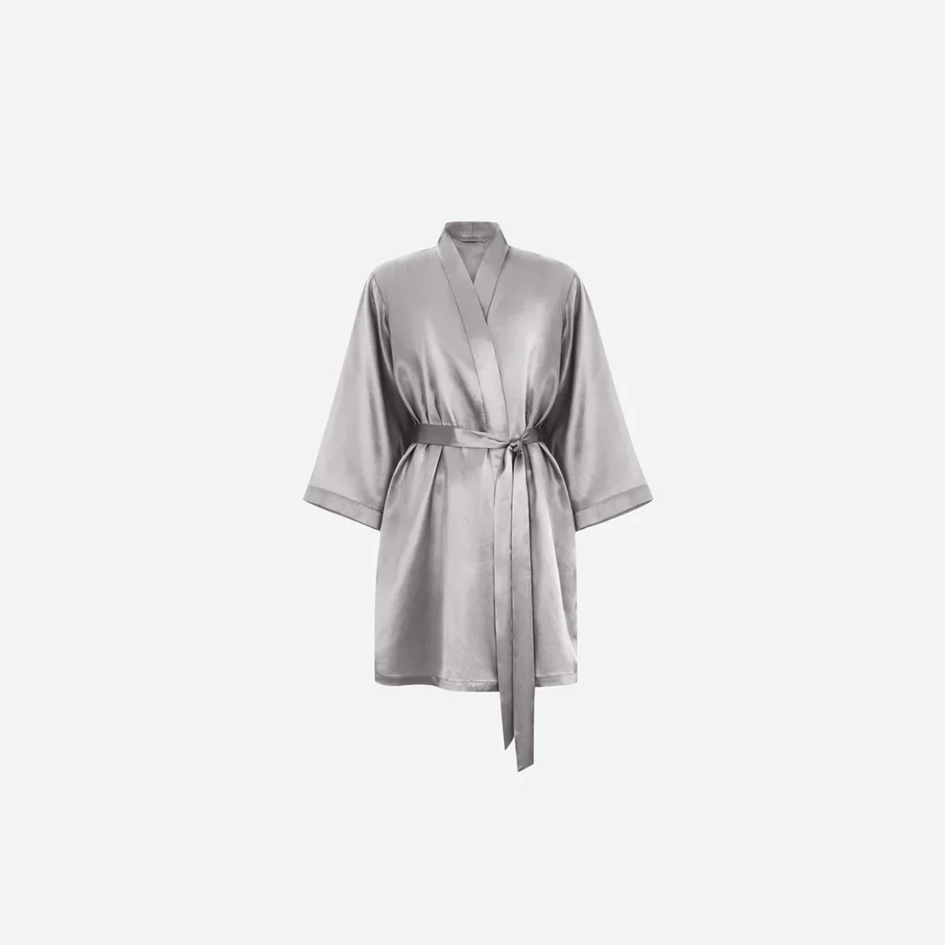 Silk Kimono Robe short - Stone Grey