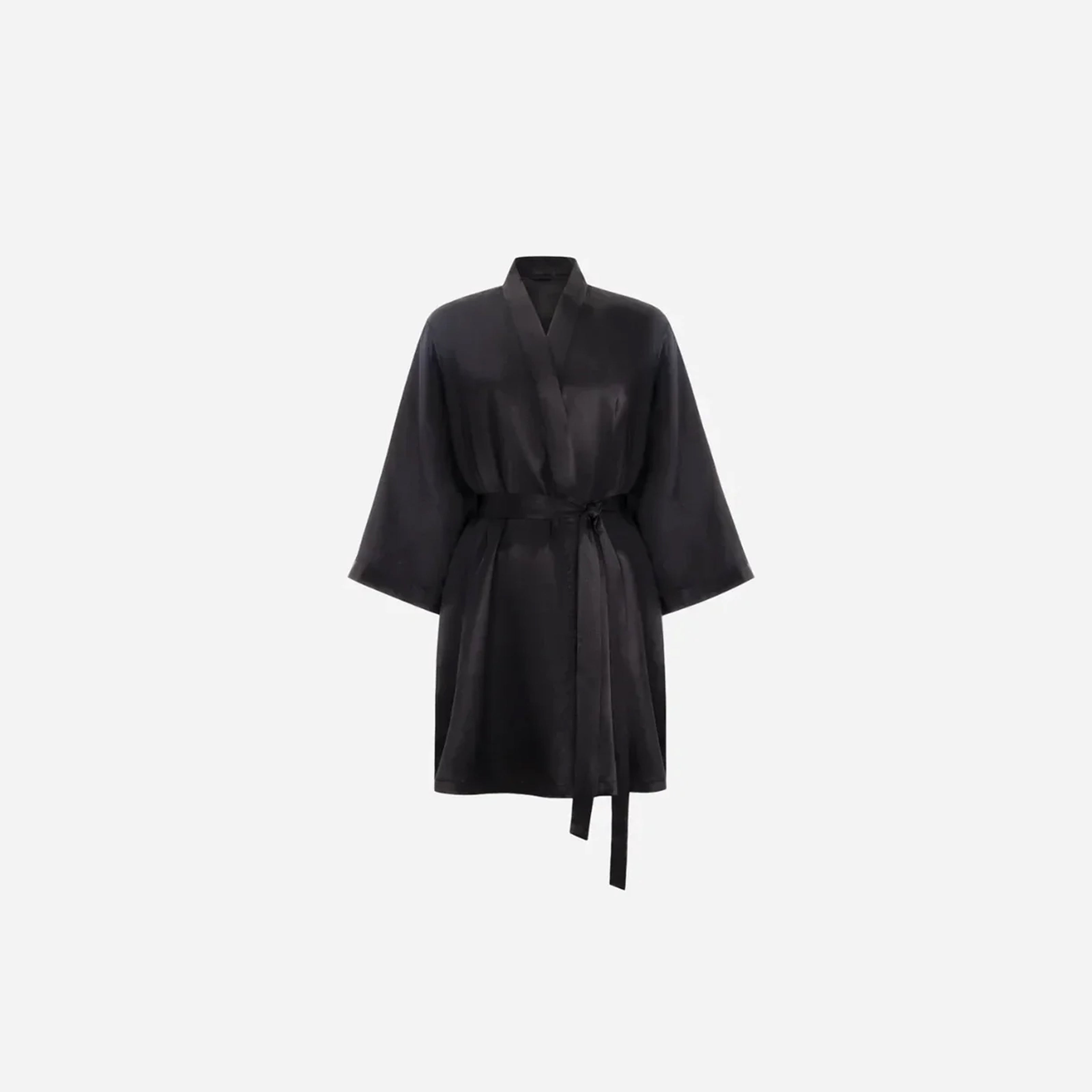Silk Kimono Robe short - black