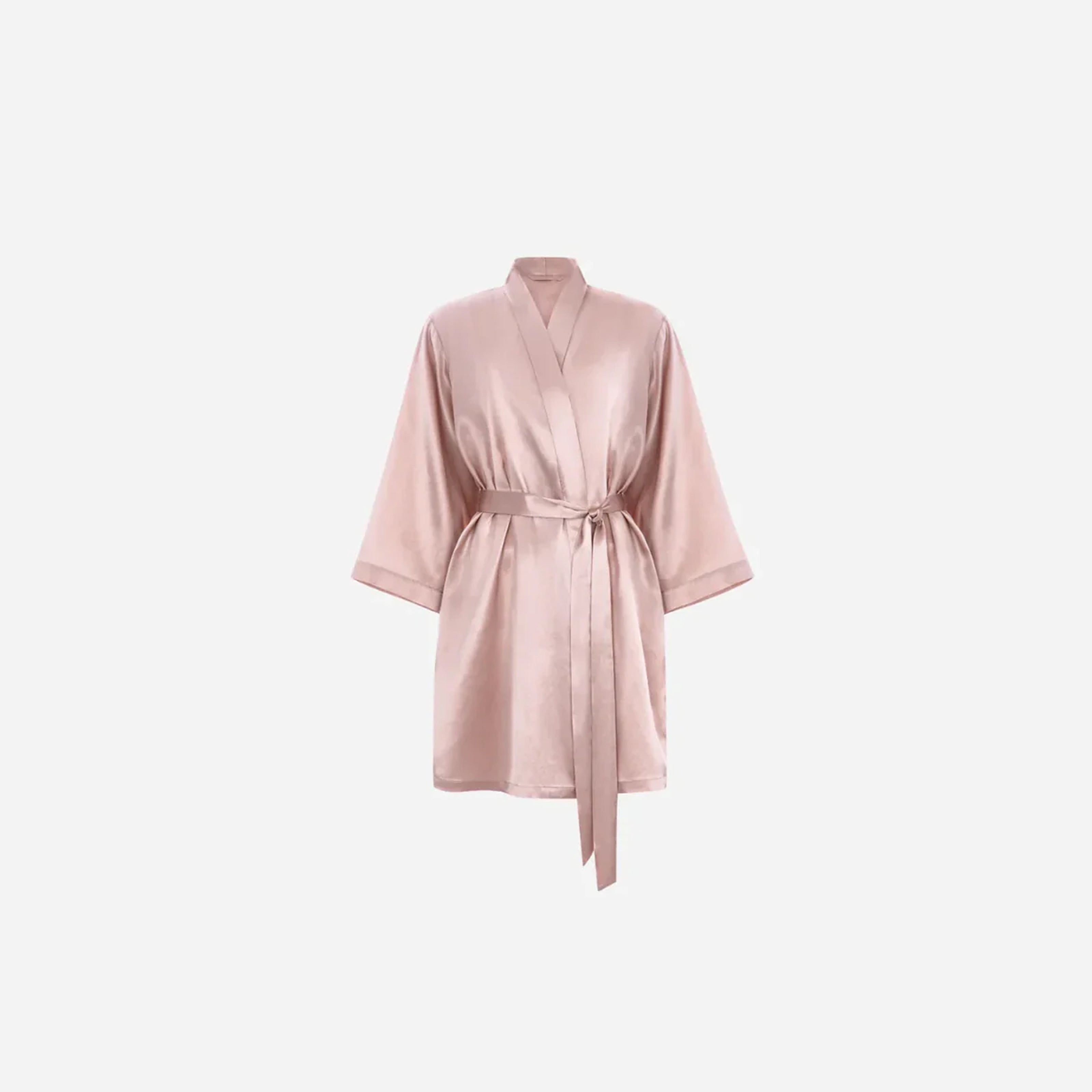 Silk Kimono Robe short - powder pink