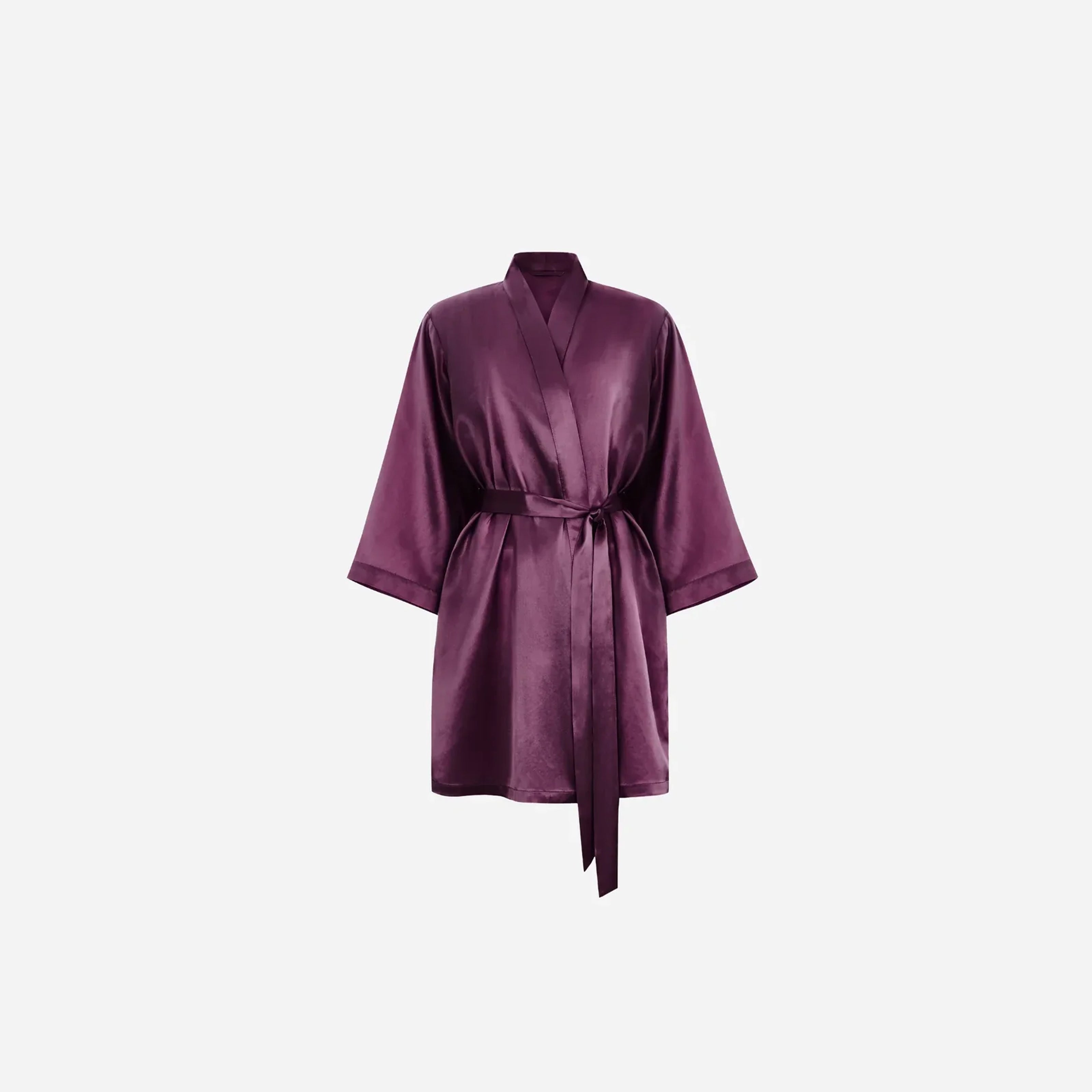 Silk Kimono Robe short - Plum