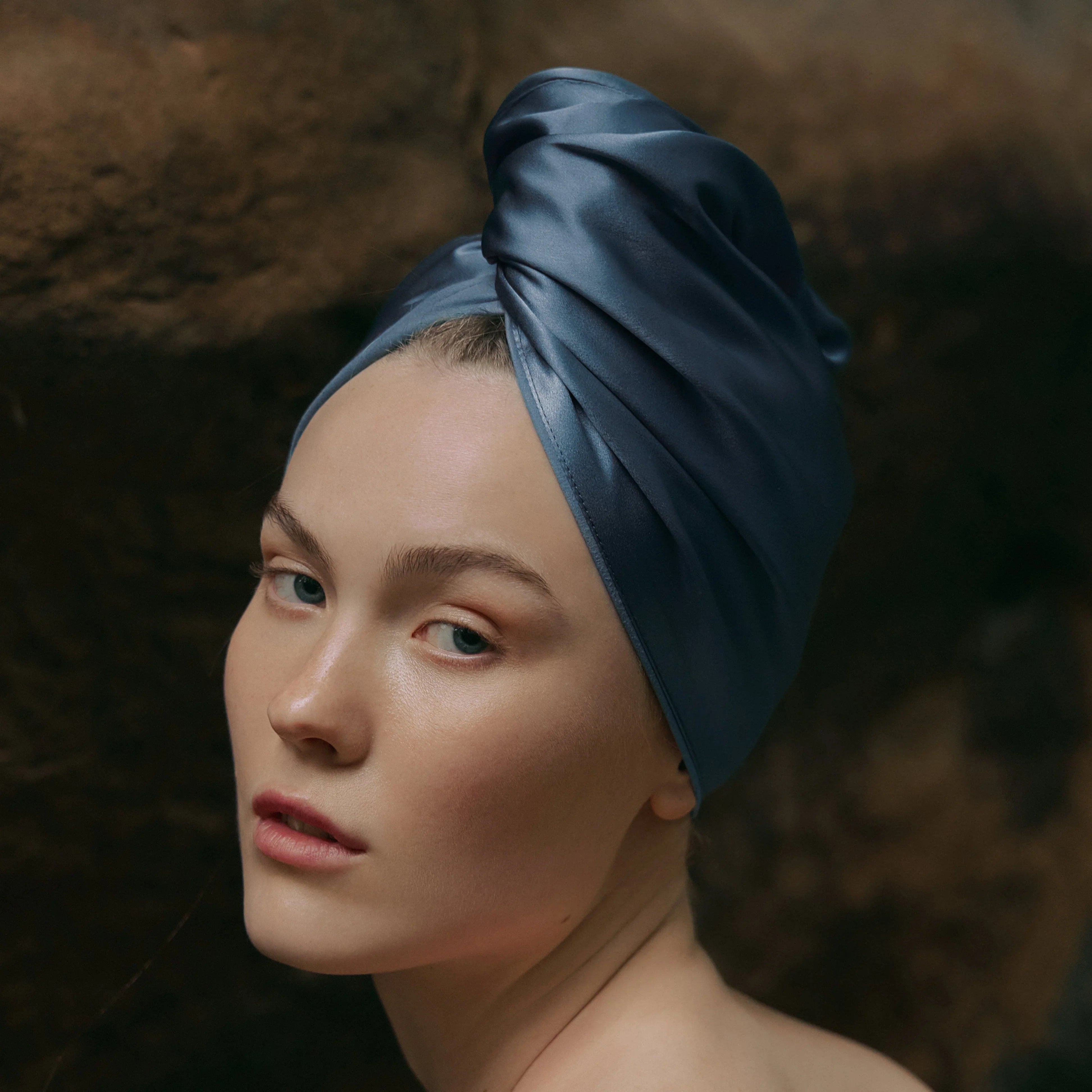Silk Hair Turban for Wet Hair – Fast Drying Mulberry Silk & Microfiber Head Towel - MOLODO Blue