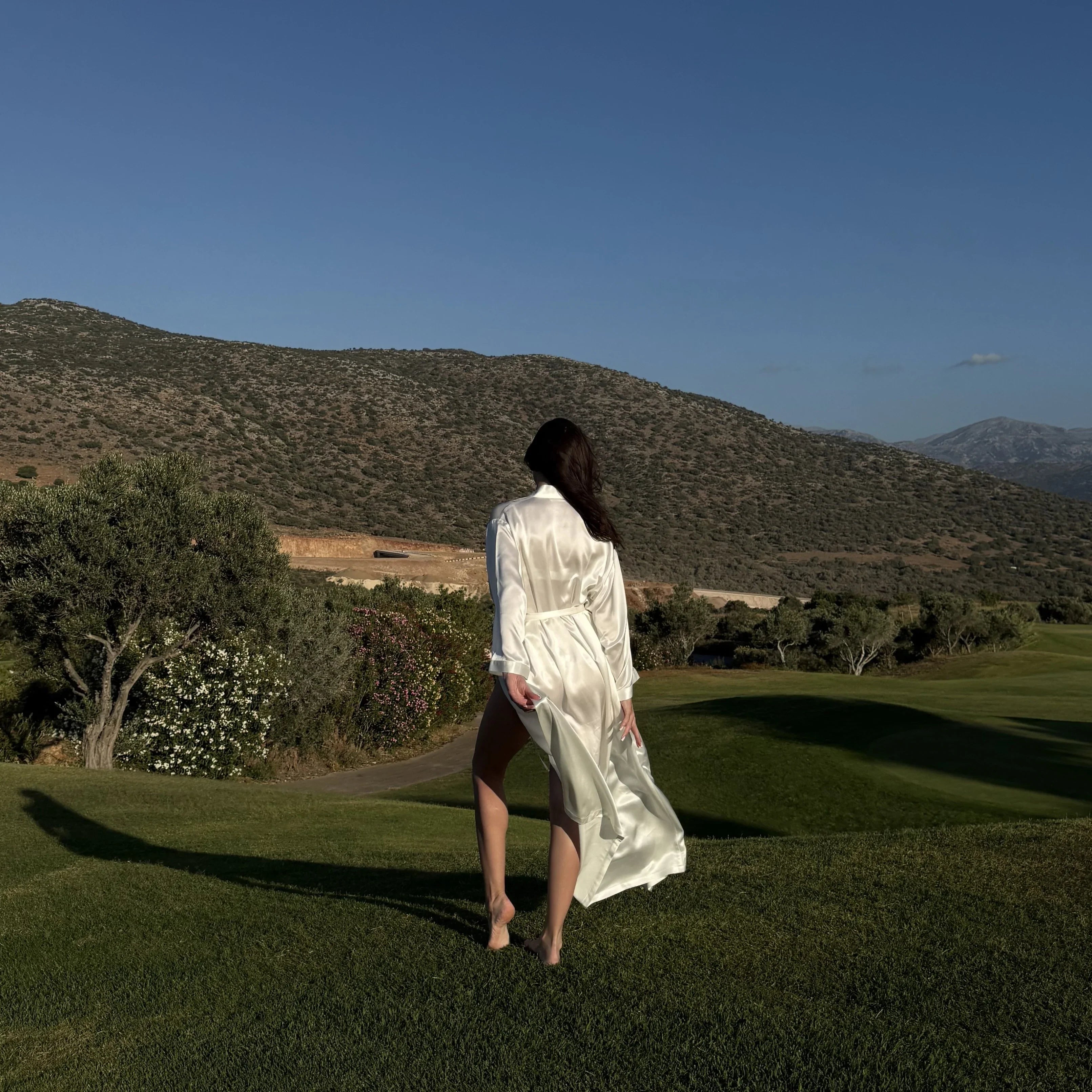 Silk Kimono Robe long - off white