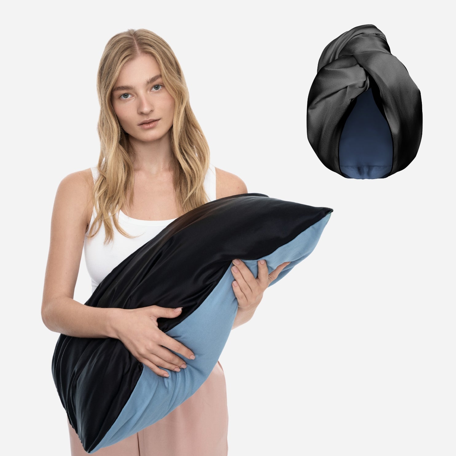 Silk for Hair Set with One-Sided Pillowcase - Black