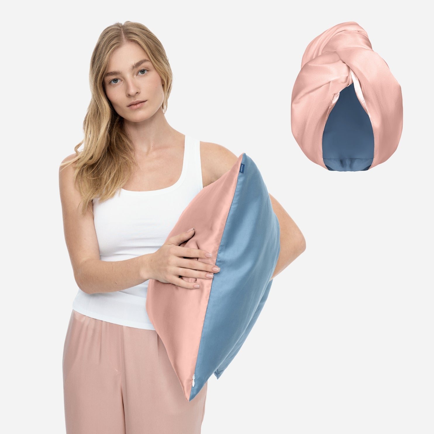 Silk for Hair Set with One-Sided Pillowcase - Powder Pink