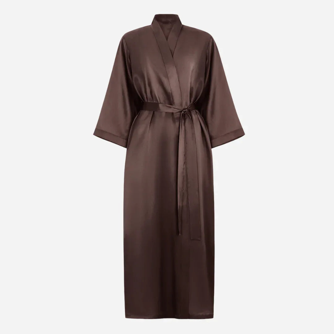 Silk Kimono Robe long - brown