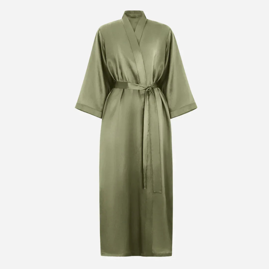 Silk Kimono Robe long - forest moss