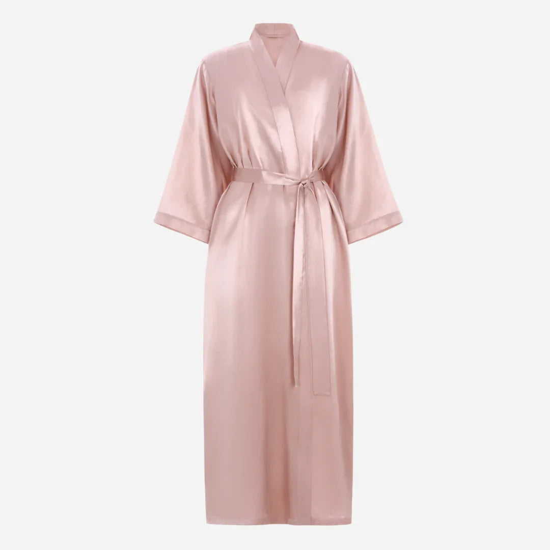 Silk Kimono Robe long - powder pink