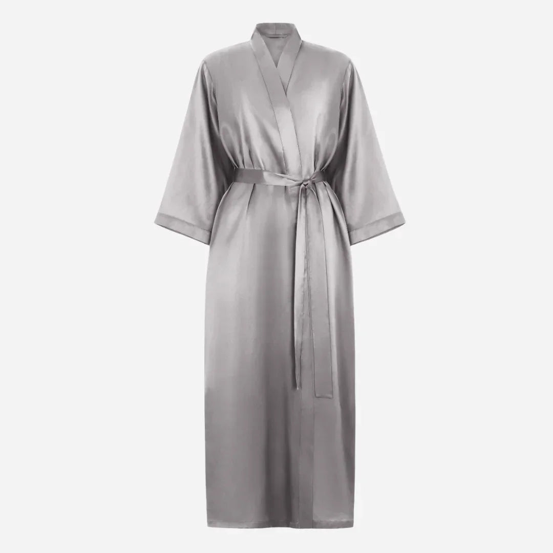 Silk Kimono Robe long - Stone Grey