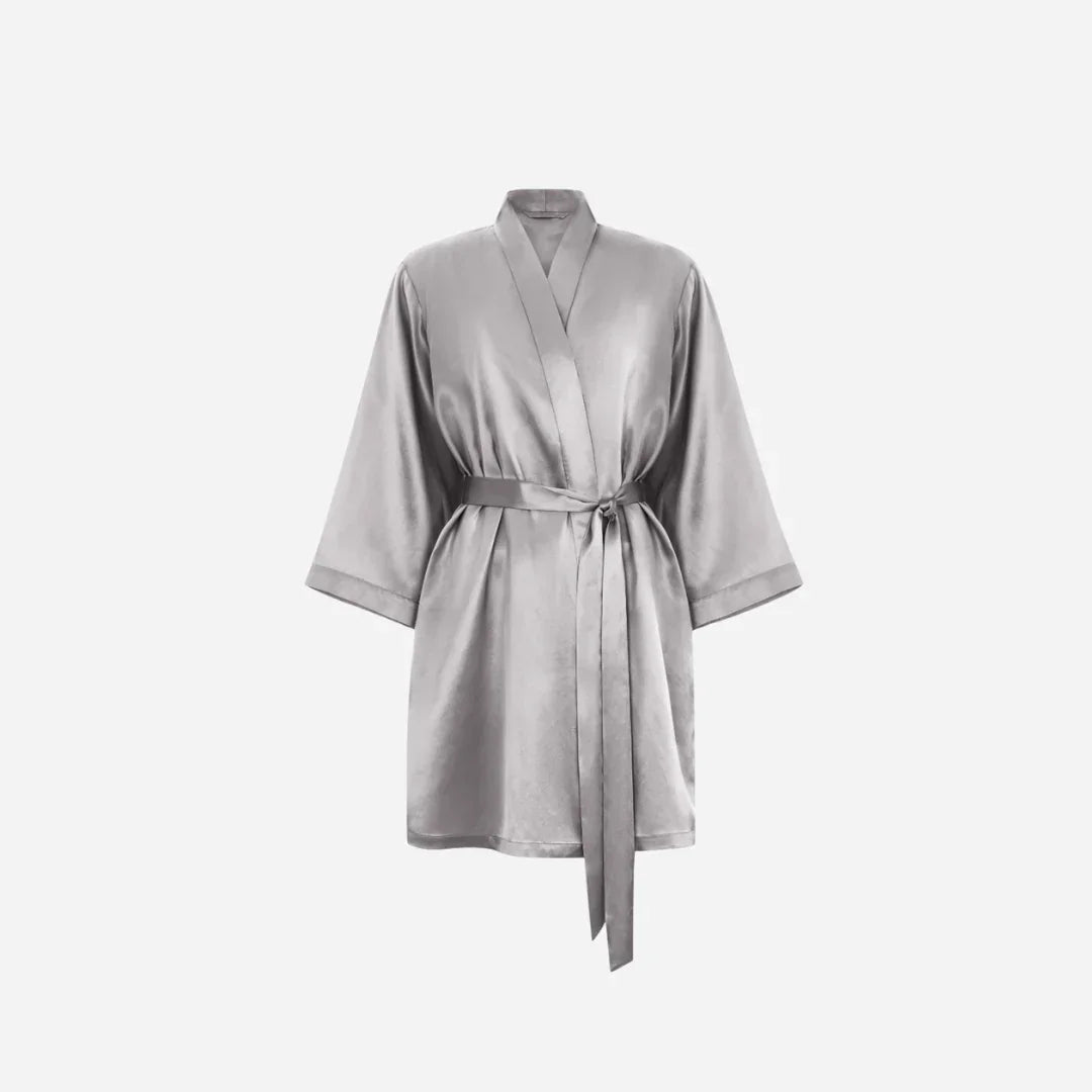 Silk Kimono Robe short - Stone Grey