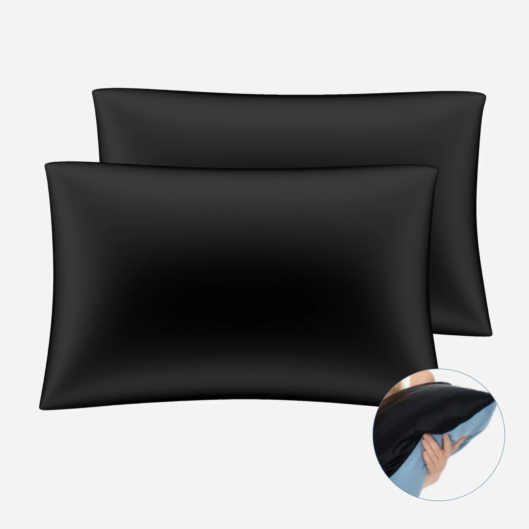 One-Sided Silk Pillowcase Set (2pcs) - Black