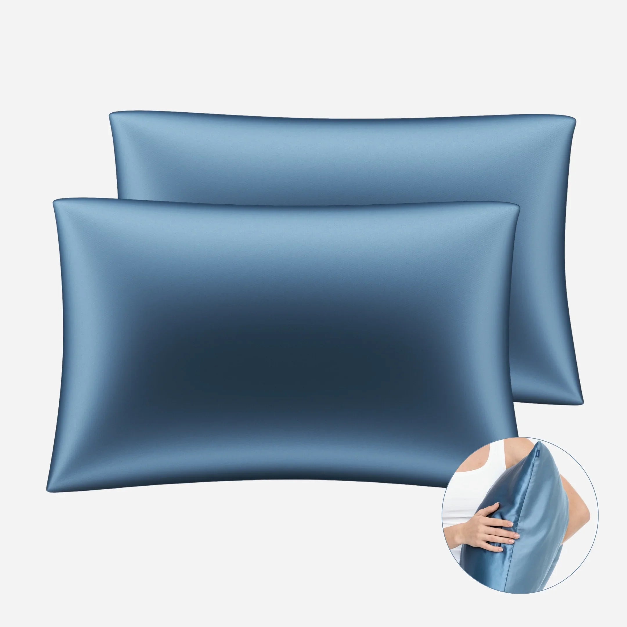 One-Sided Silk Pillowcase Set (2pcs) - MOLODO Blue
