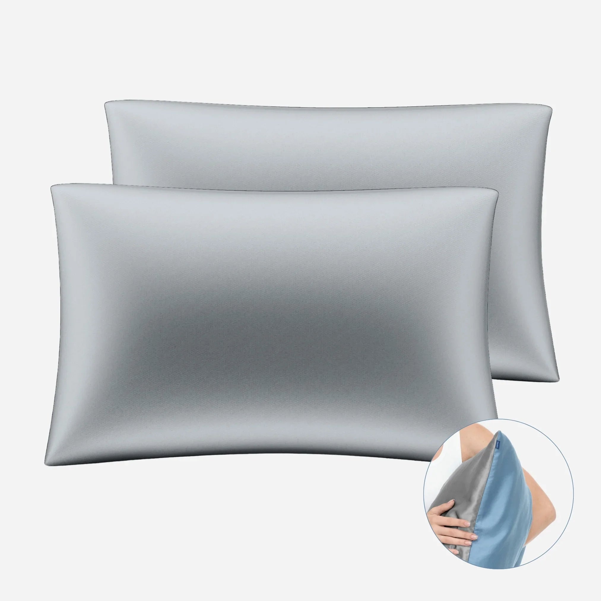 One-Sided Silk Pillowcase Set (2pcs) - Stone Grey