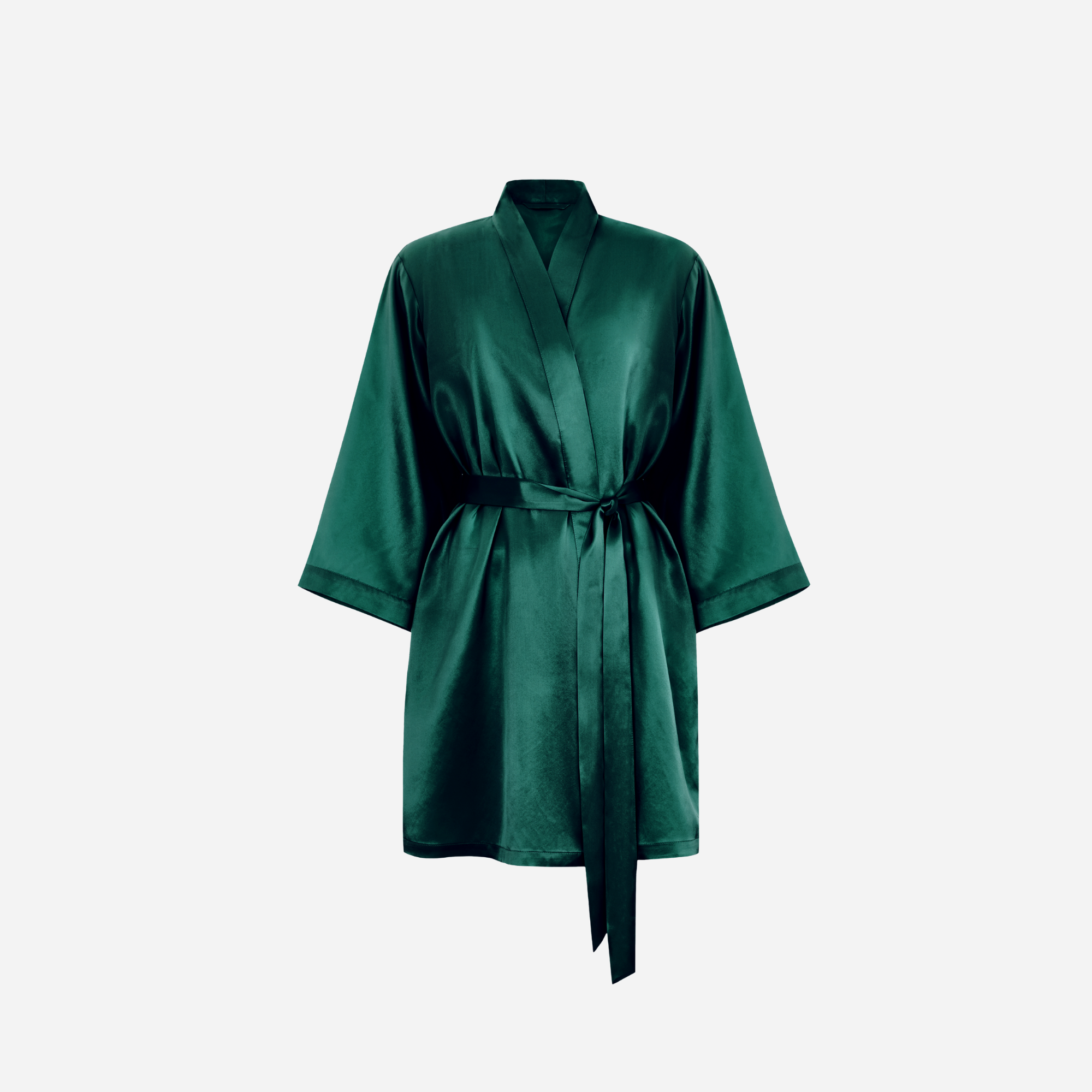 Silk Kimono Robe short - EVERGREEN