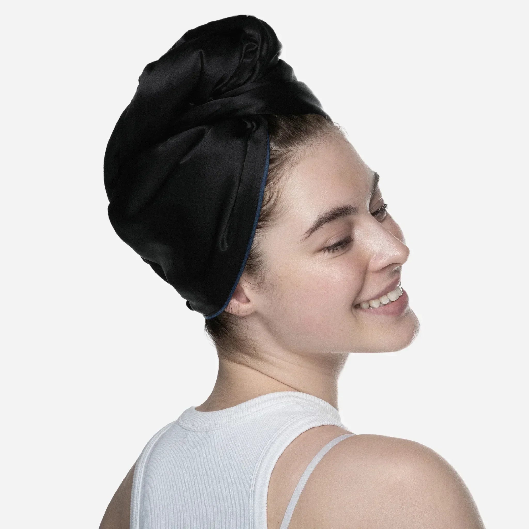 Чорний тюрбан-рушник з Mulberry шовку та м’якої мікрофібри — преміальний тюрбан для волосся для швидкого сушіння та догляду без пошкоджень