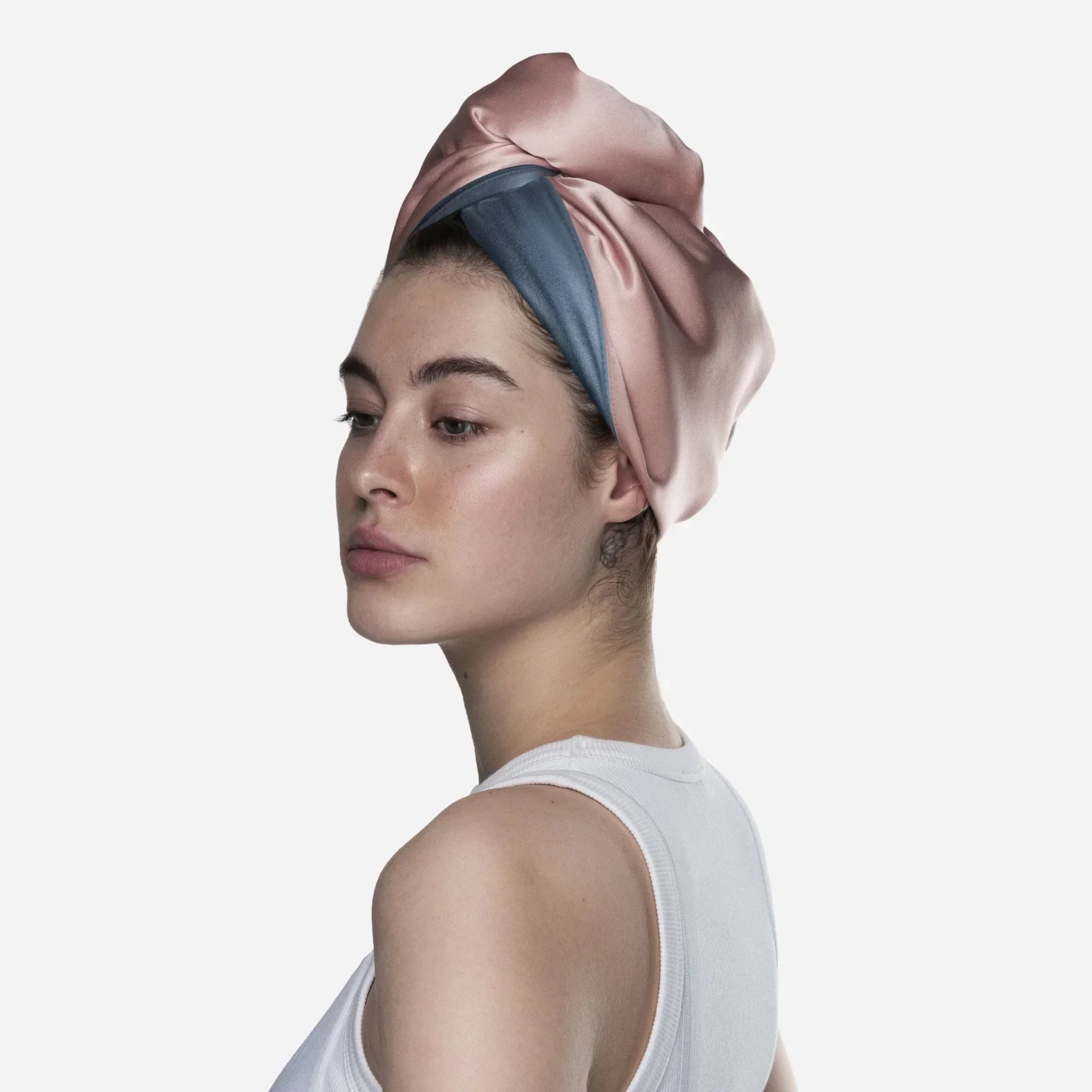 Пудровий шовковий тюрбан з мікрофіброю — м’який тюрбан для волосся для щоденного догляду та збереження здоров'я волосся