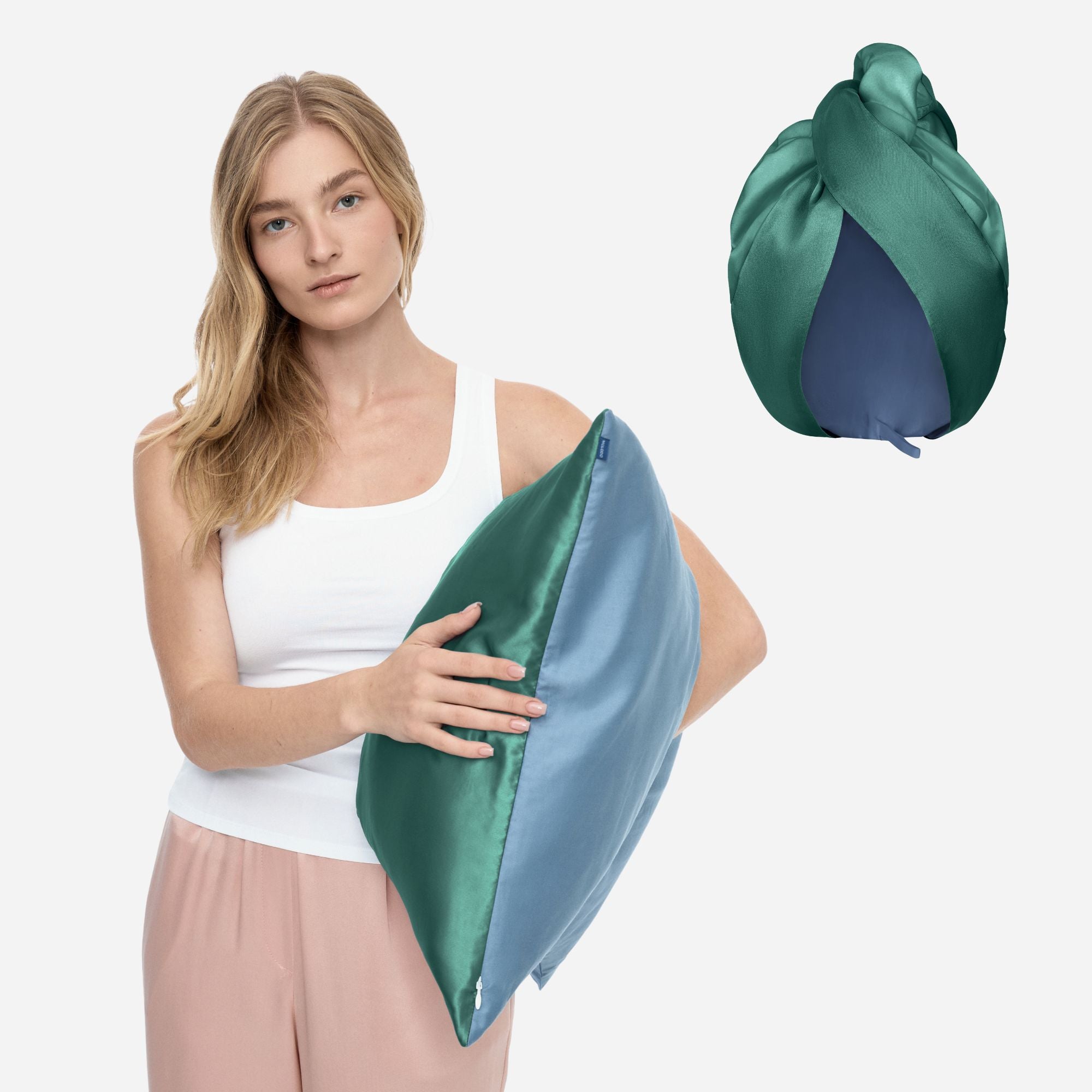 Silk for Hair Set with One-Sided Pillowcase - EVERGREEN