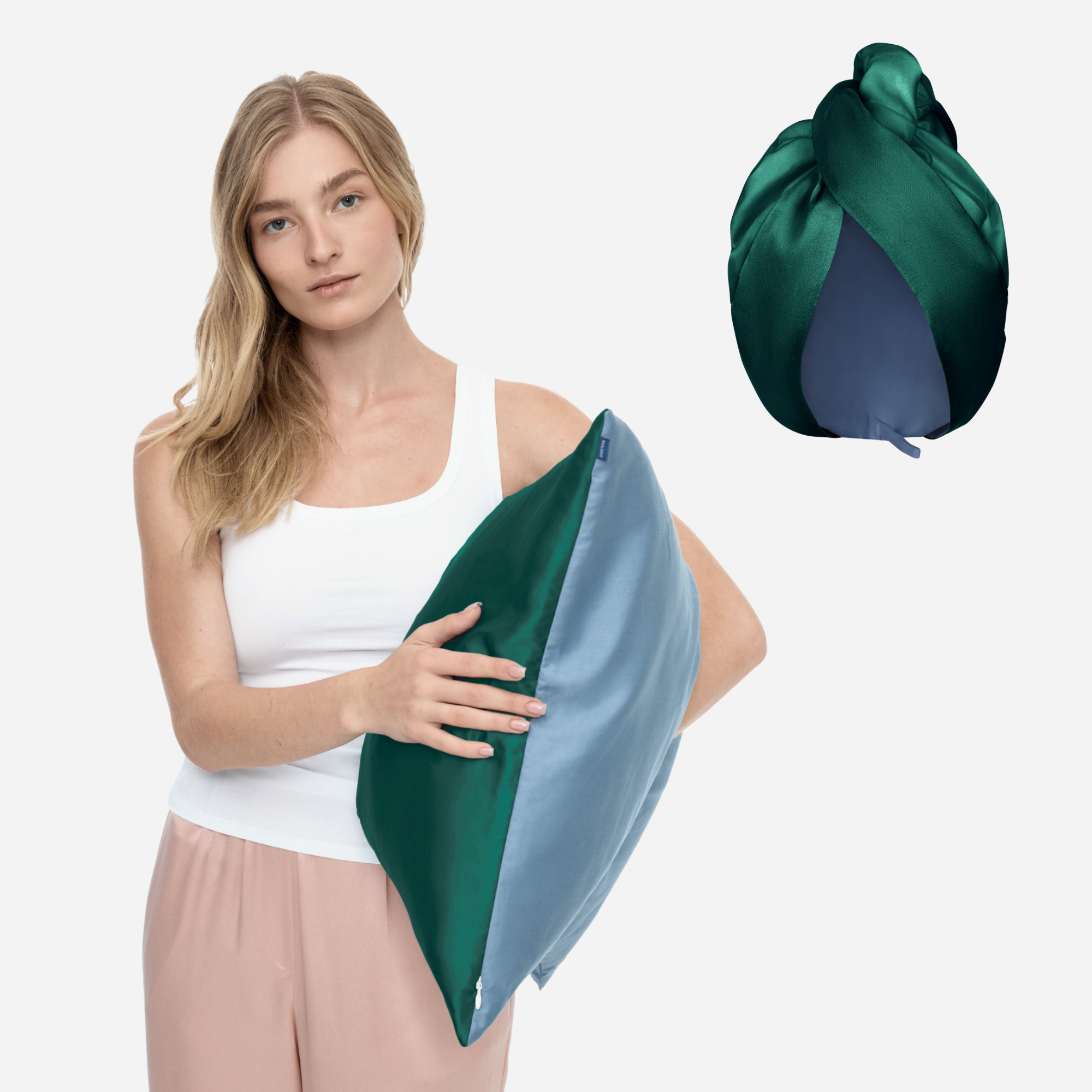Silk for Hair Set with One-Sided Pillowcase - EVERGREEN