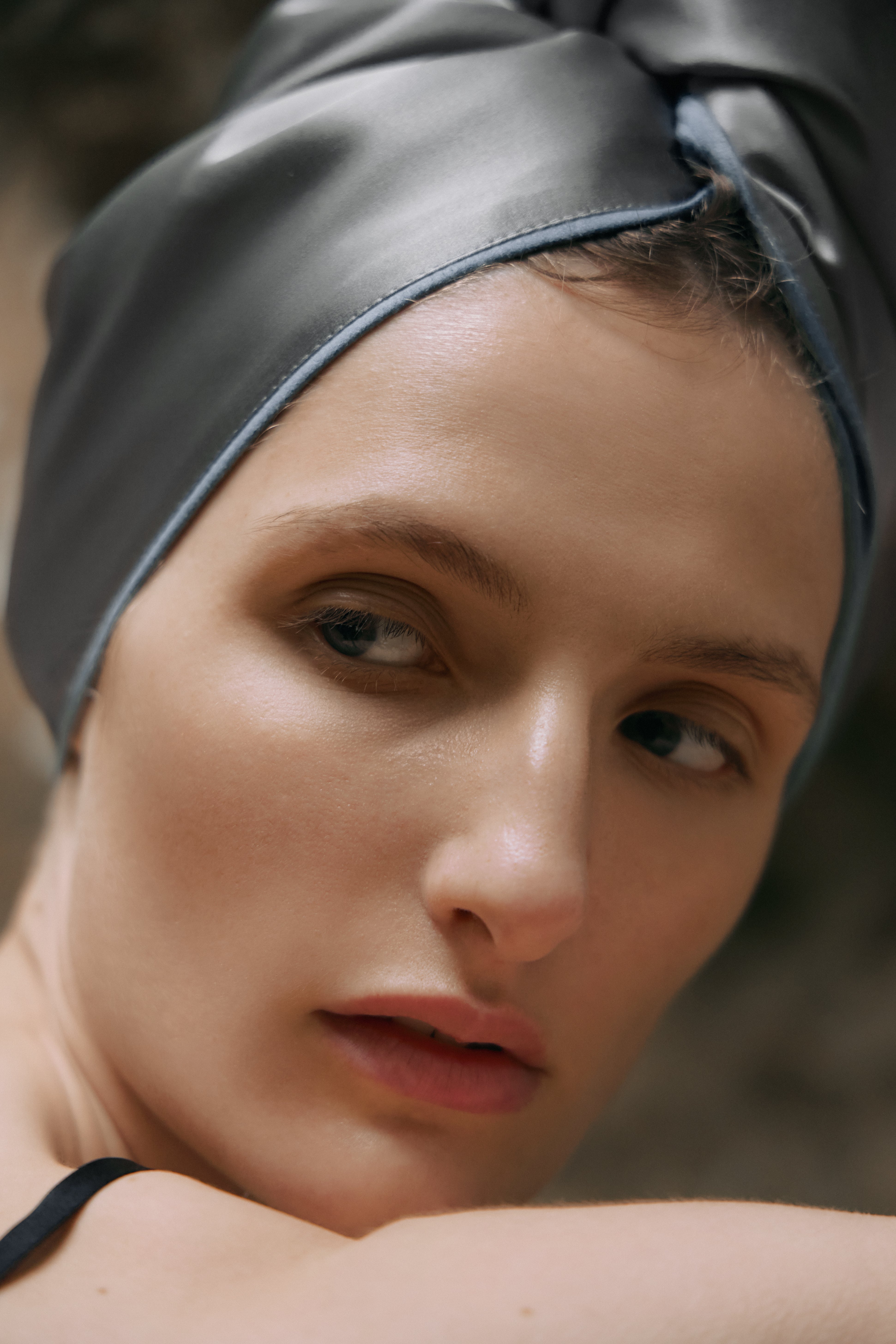 Silk Hair Turban for Wet Hair – Fast Drying Mulberry Silk & Microfiber Head Towel - Stone Grey