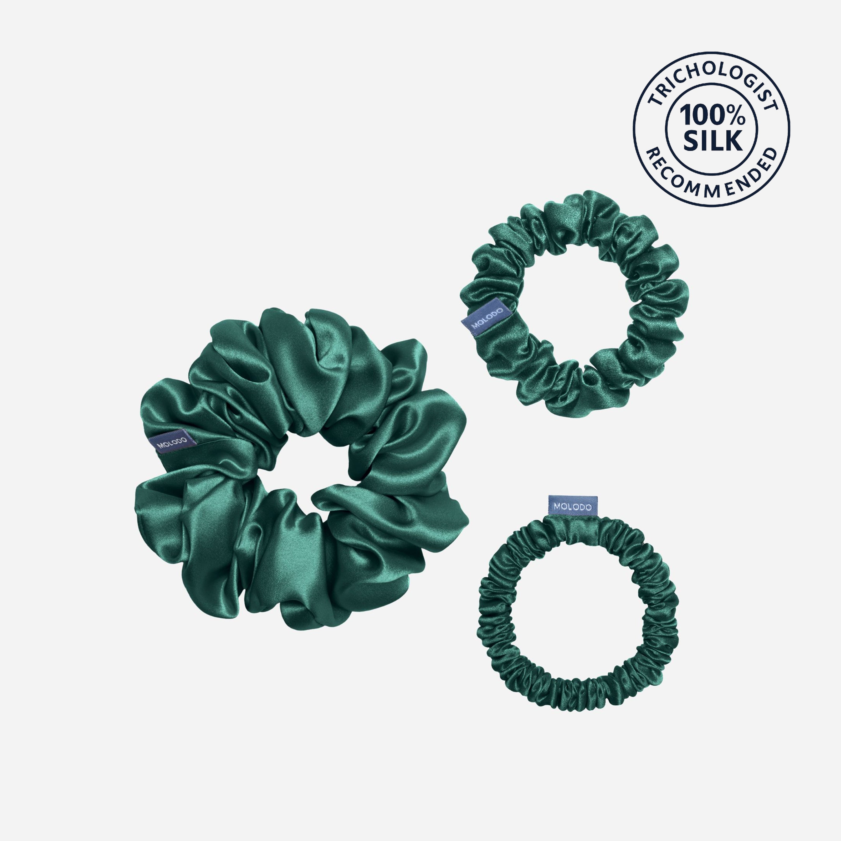 Silk Scrunchie TRIO (3pcs) - EVERGREEN