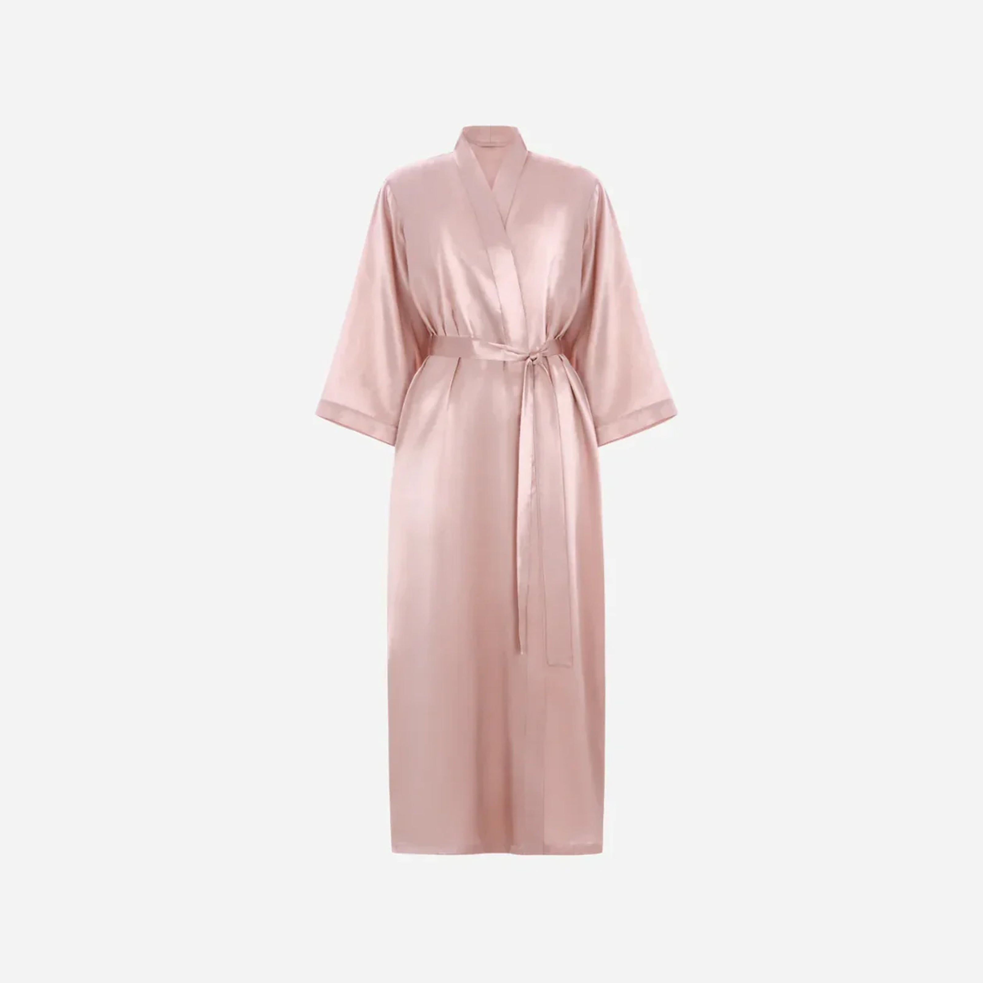 Silk Kimono Robe long - powder pink