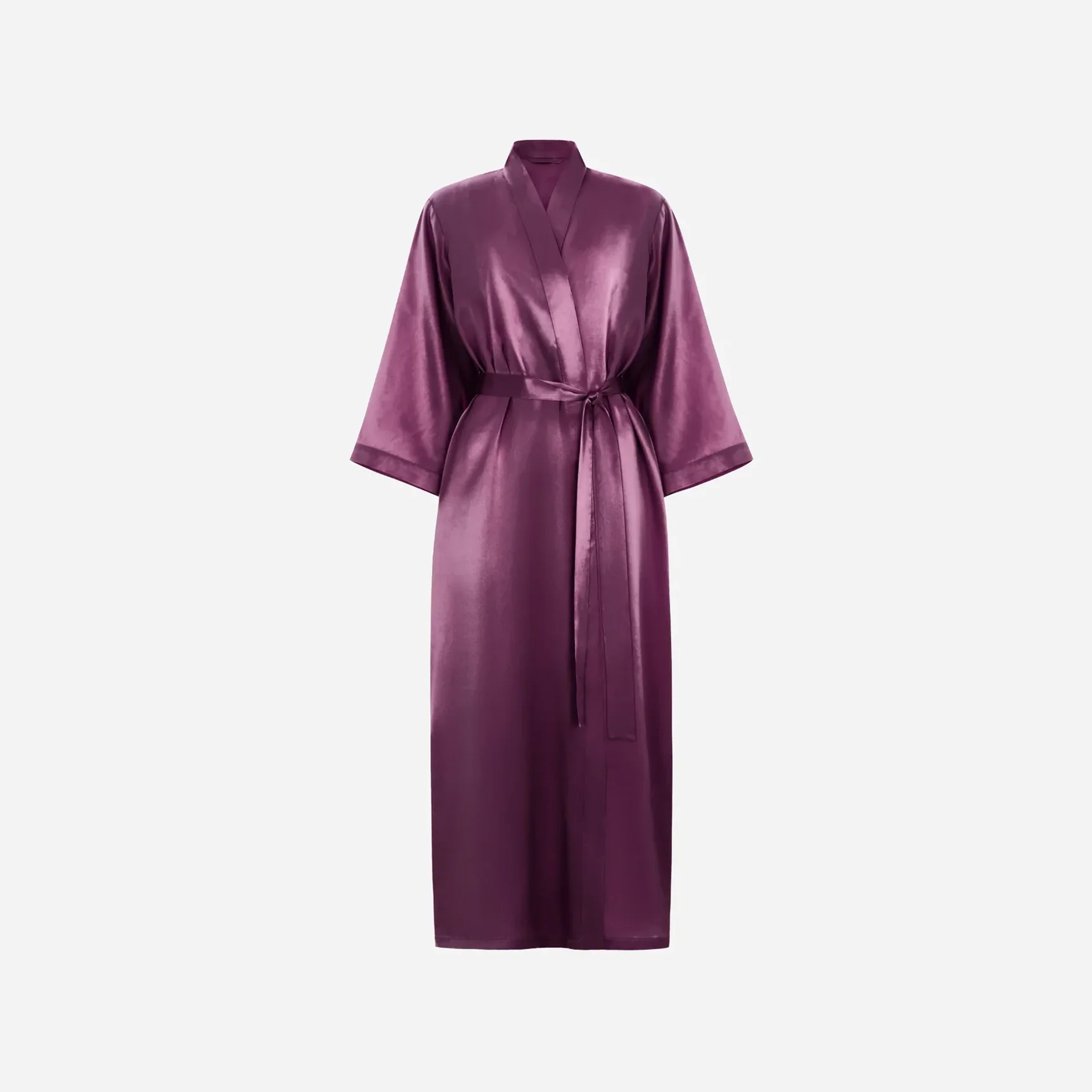 Silk Kimono Robe long - Plum