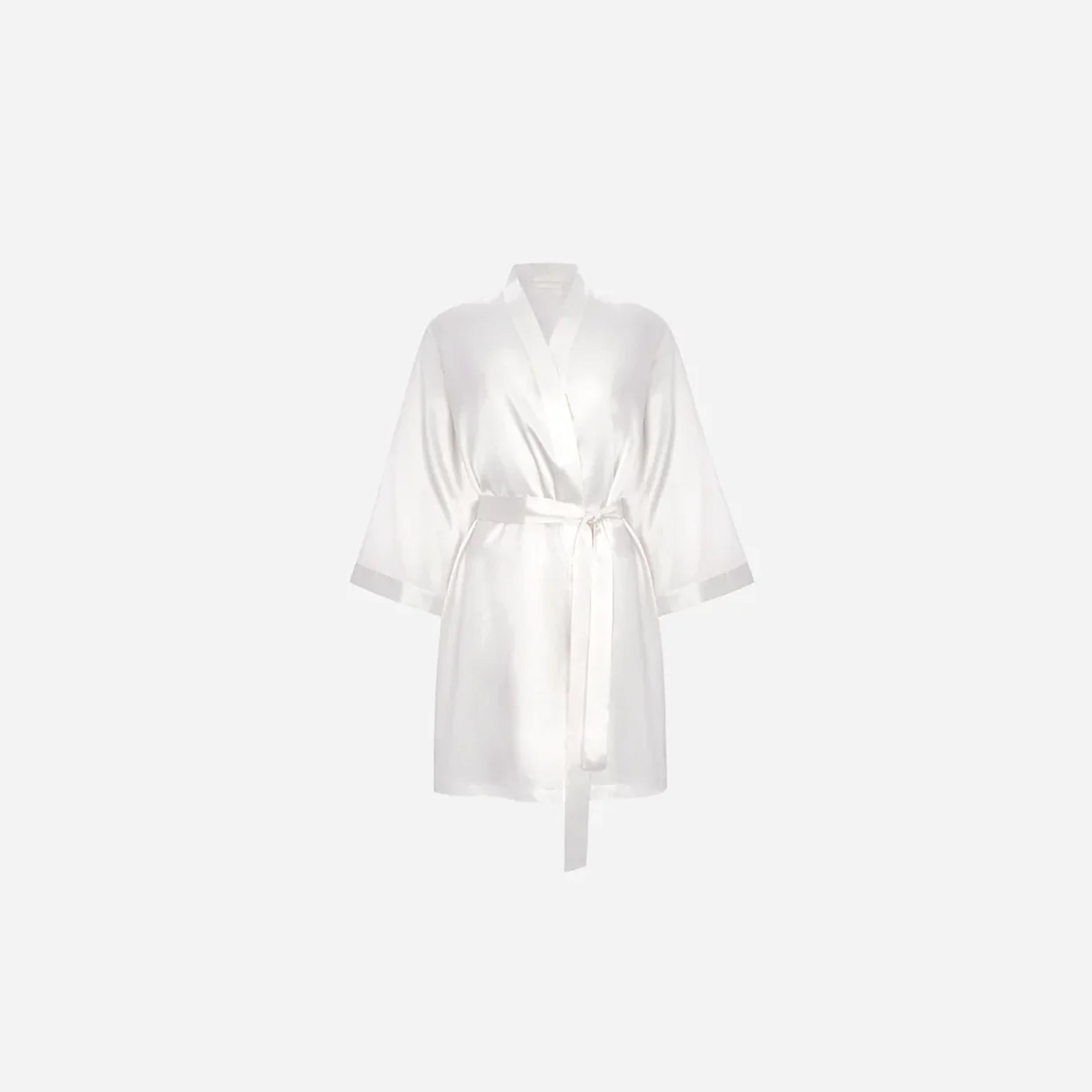 Silk Kimono Robe short - off white