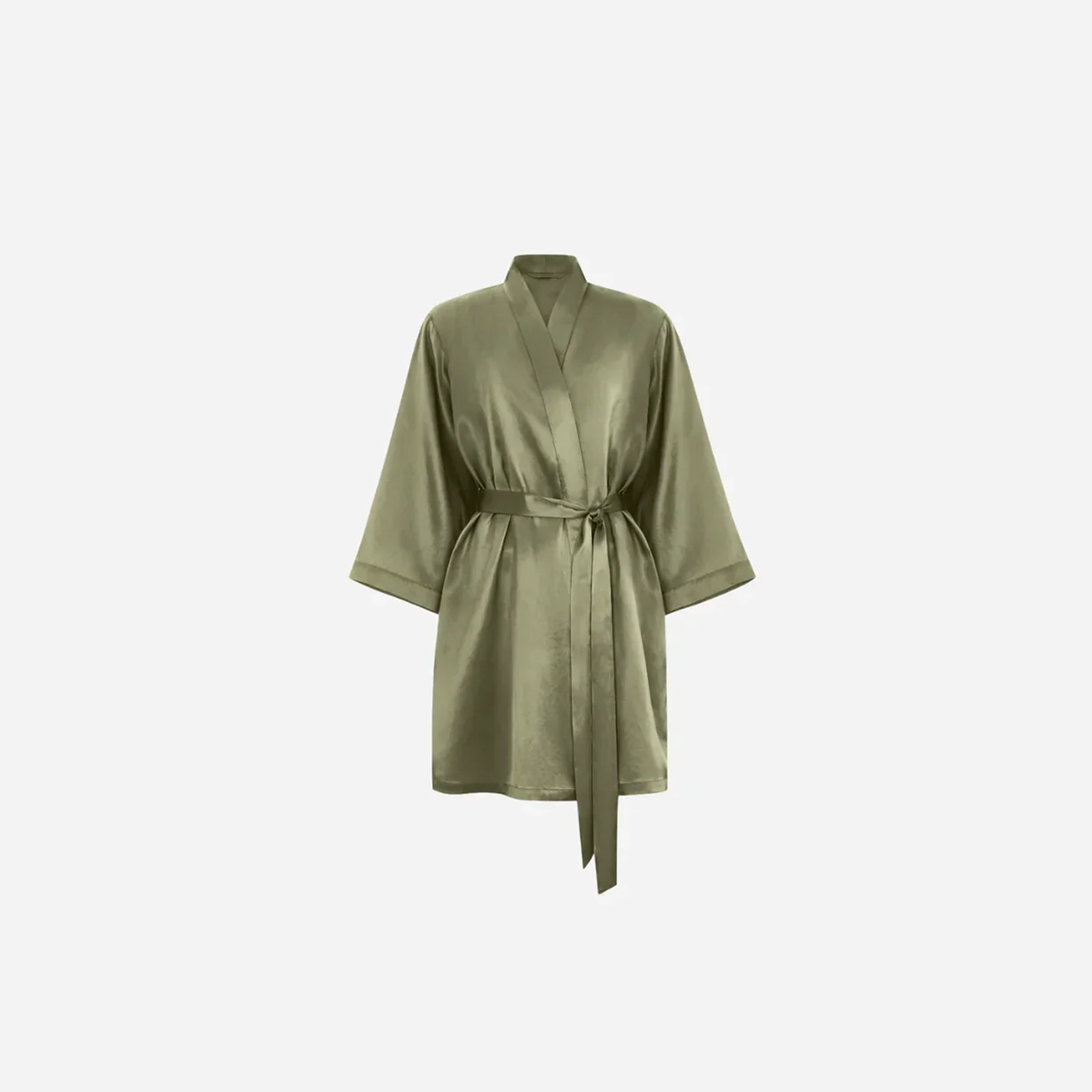 Silk Kimono Robe short - forest moss