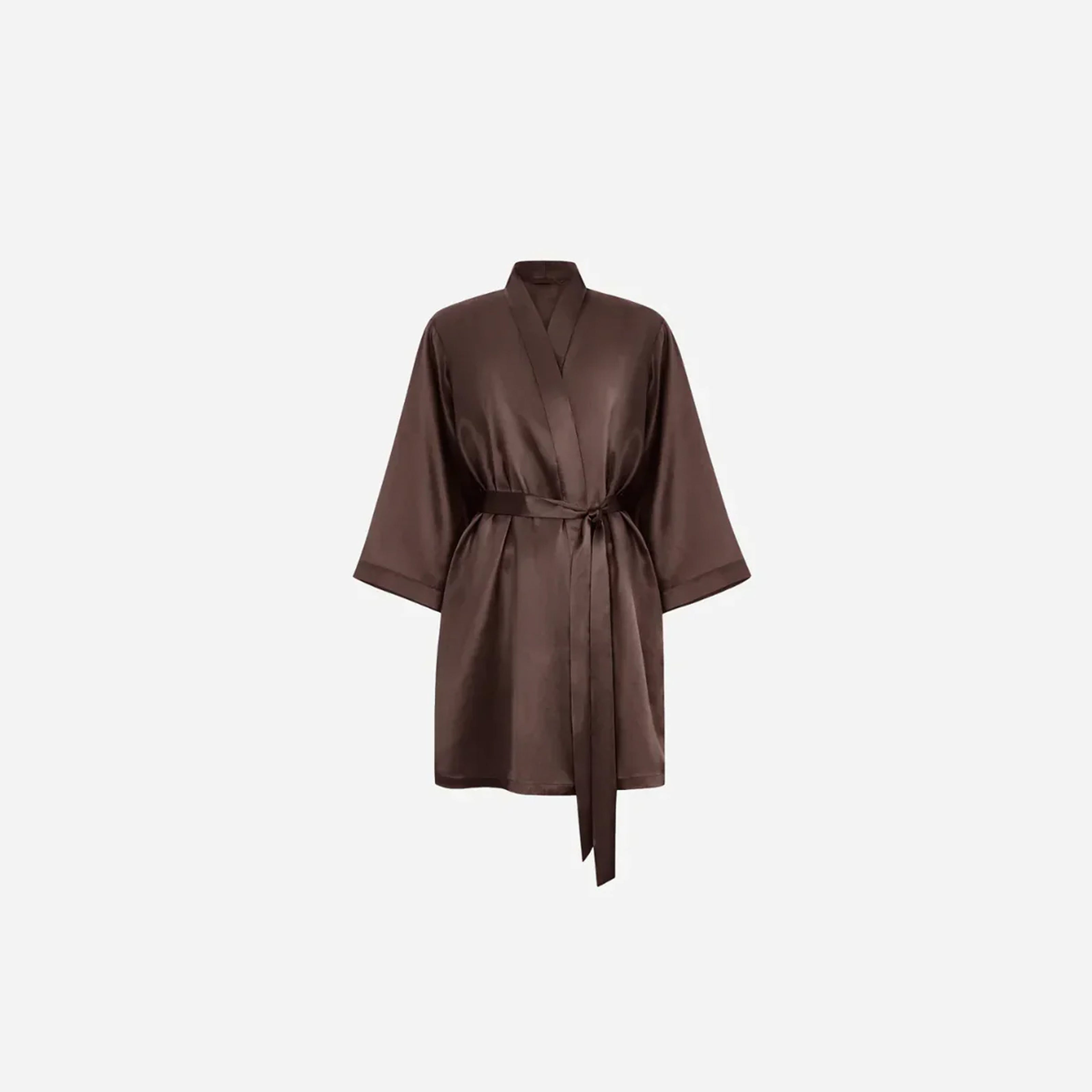 Silk Kimono Robe short - brown