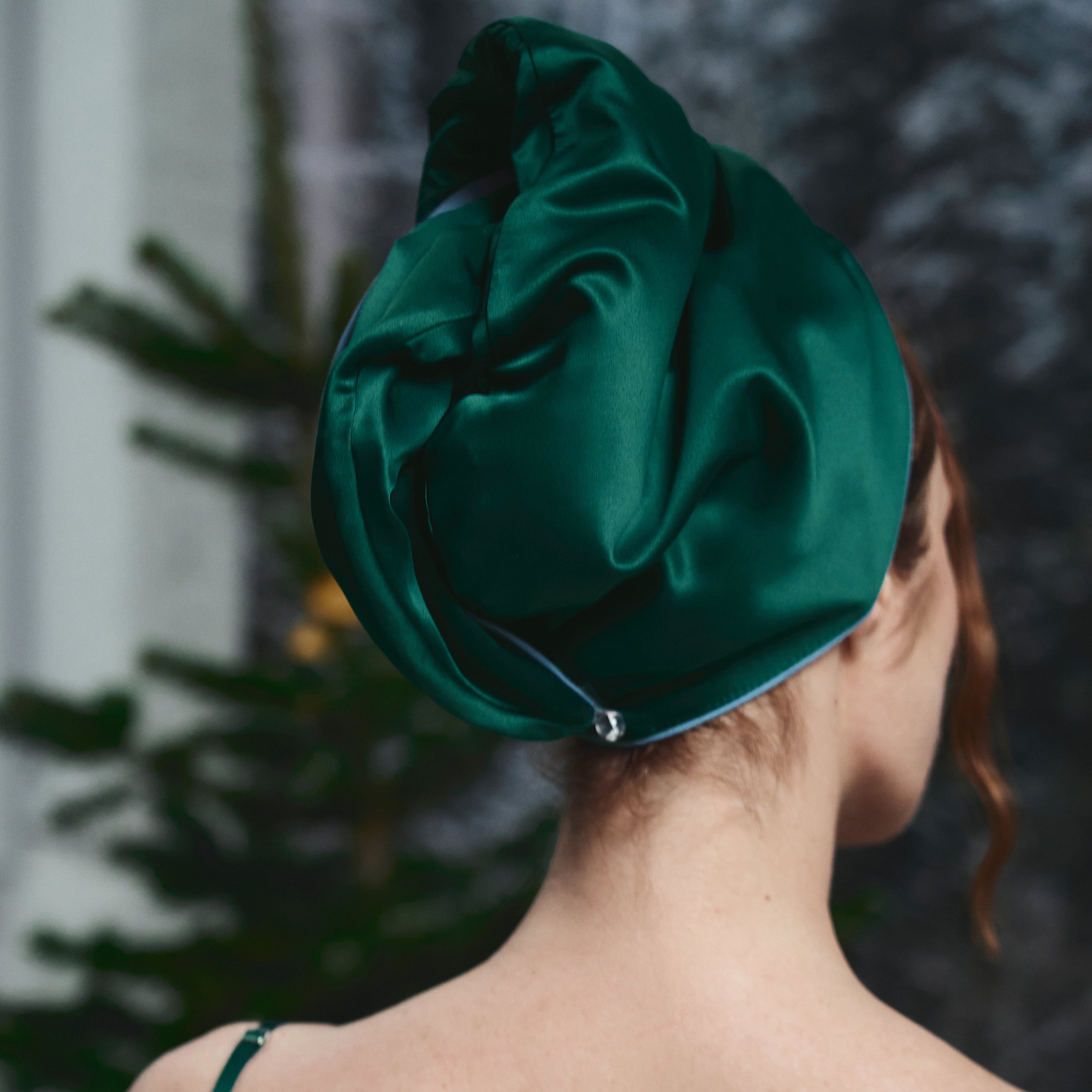 Silk Hair Turban for Wet Hair – Fast Drying Mulberry Silk & Microfiber Head Towel - EVERGREEN