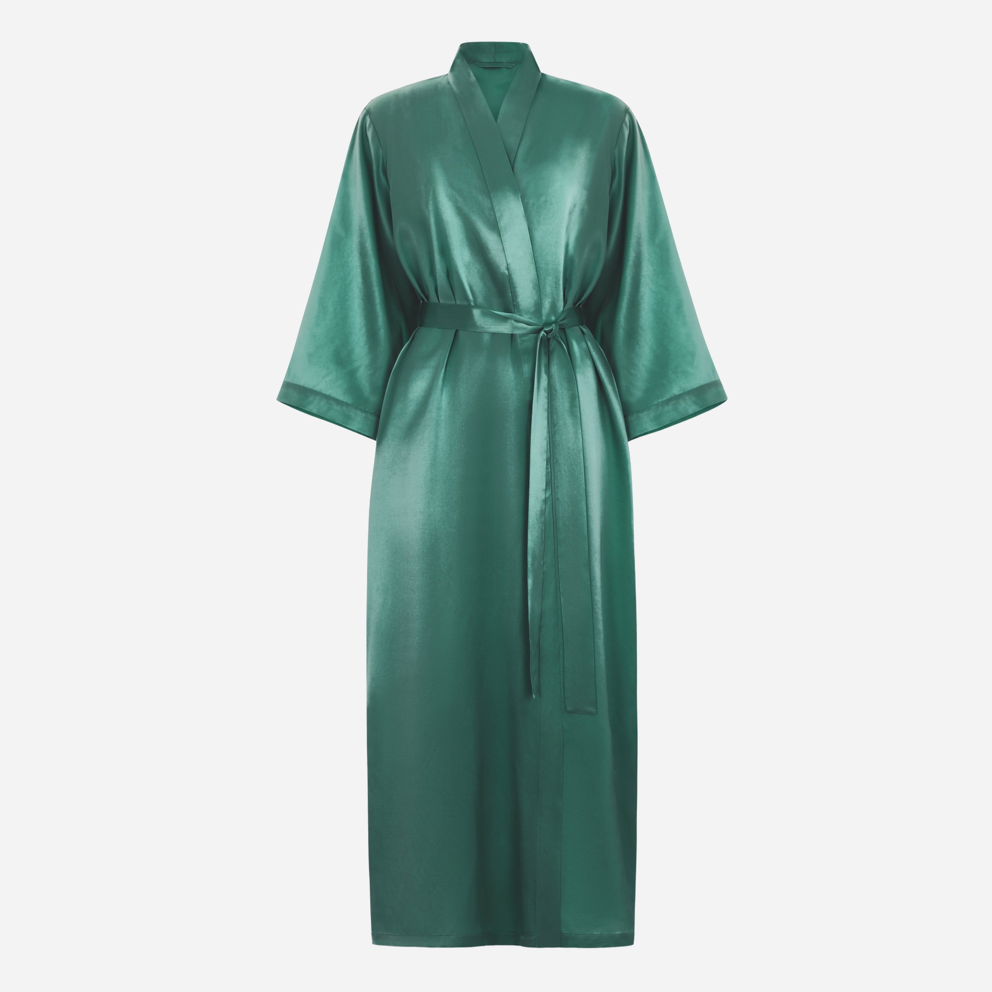 Silk Kimono Robe long - EVERGREEN