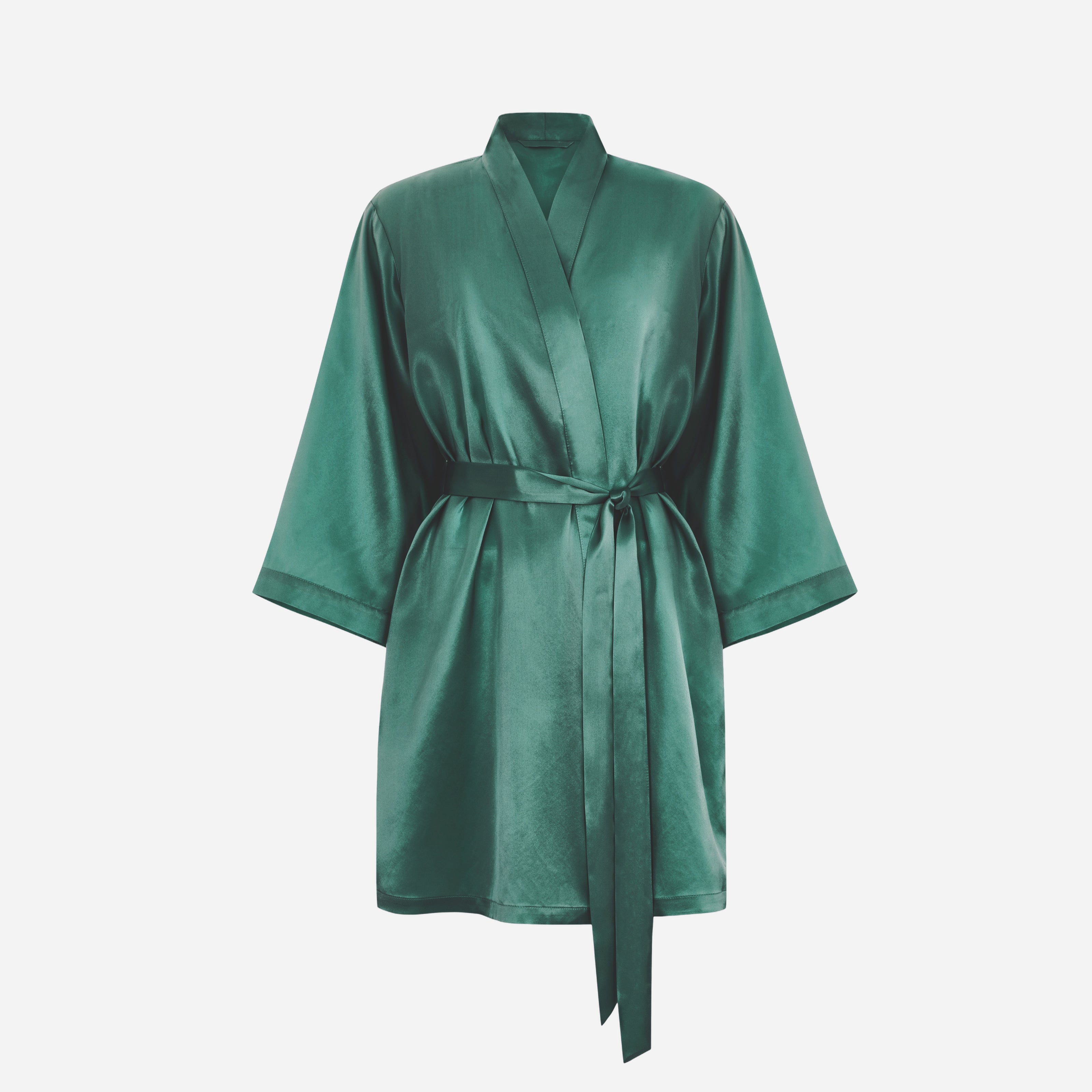 Silk Kimono Robe short - EVERGREEN