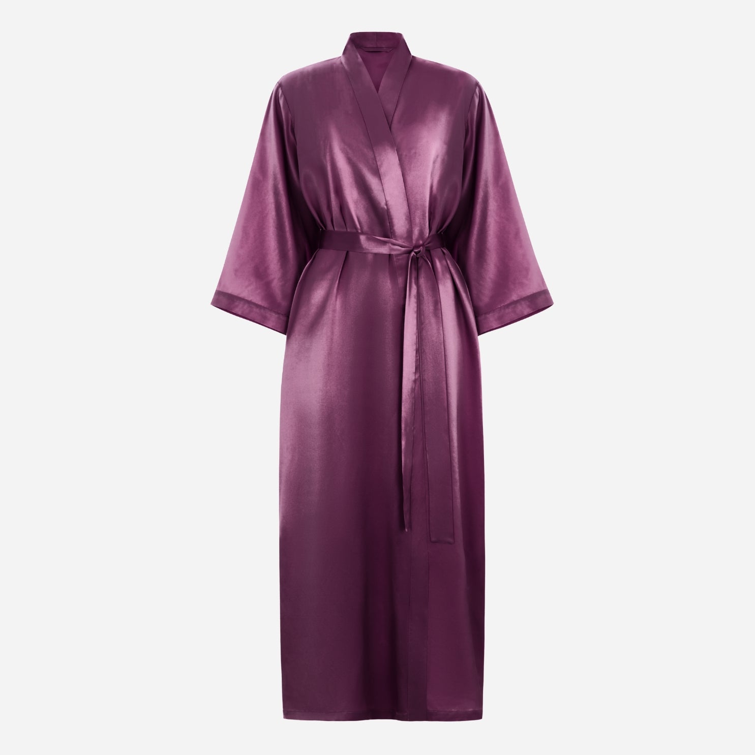 Silk Kimono Robe long - Plum