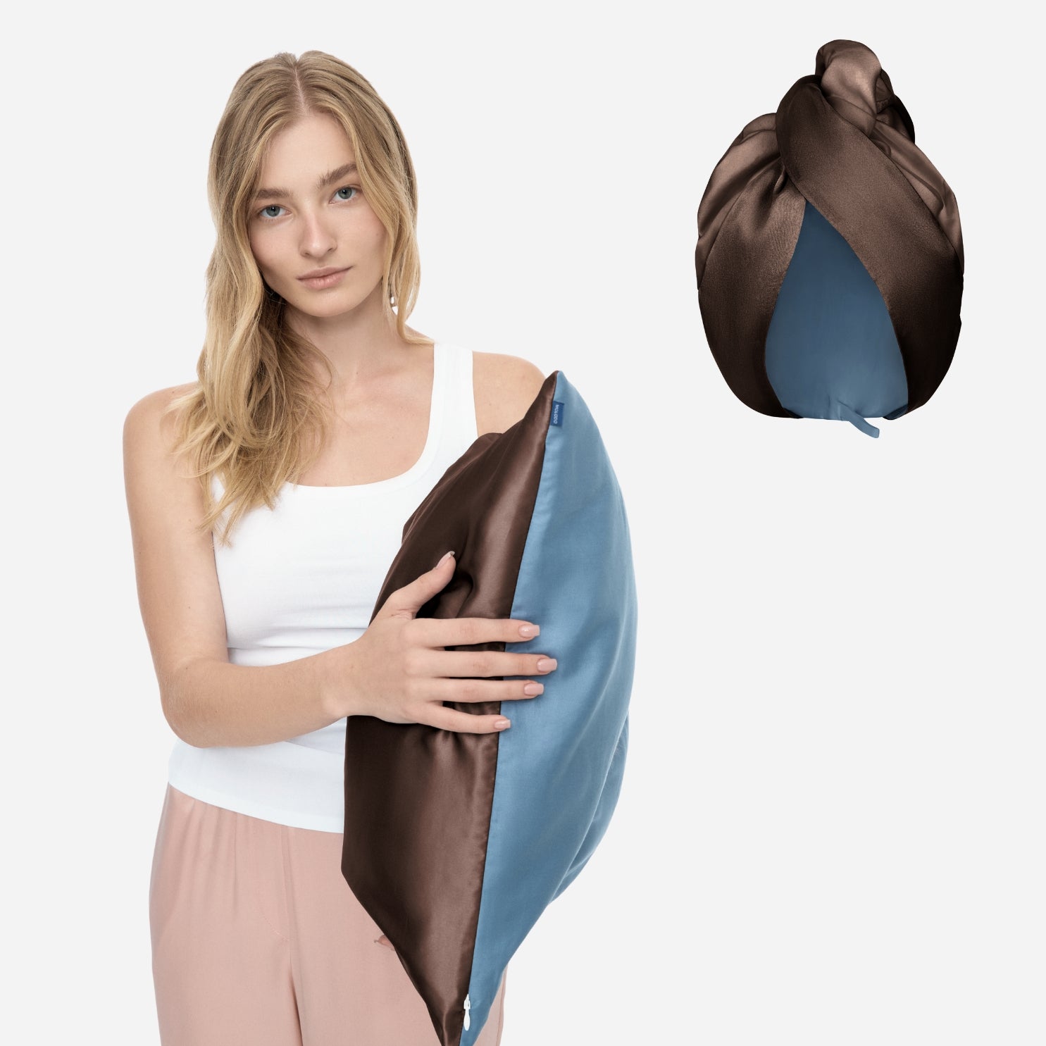 Silk for Hair Set with One-Sided Pillowcase - Brown