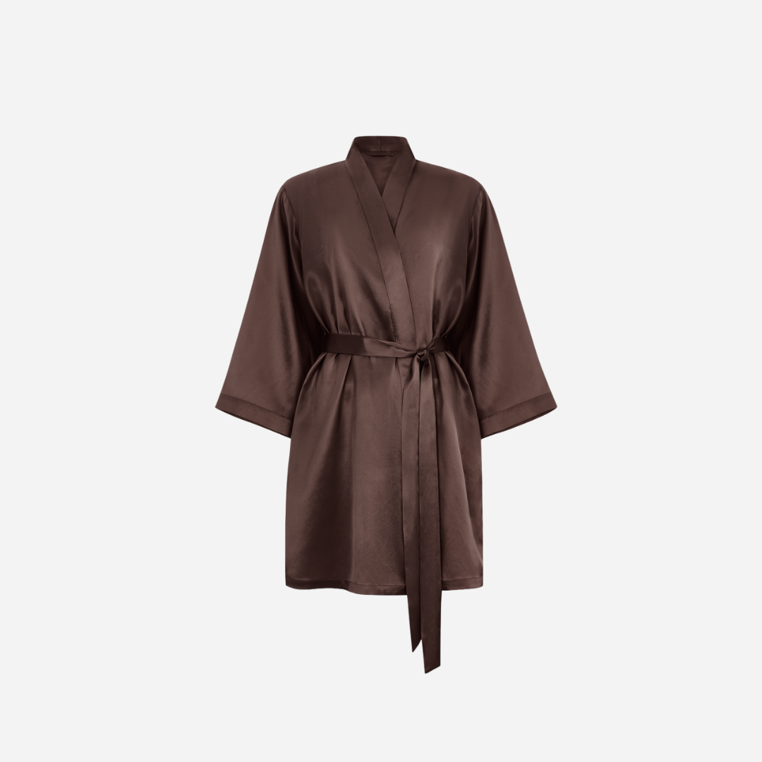 Silk Kimono Robe short - brown