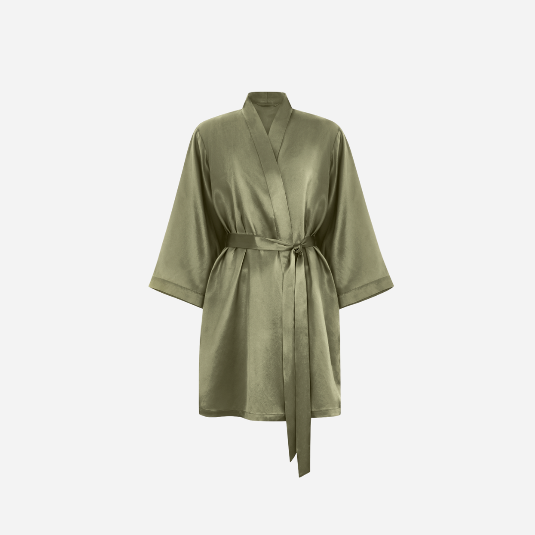 Silk Kimono Robe short - forest moss