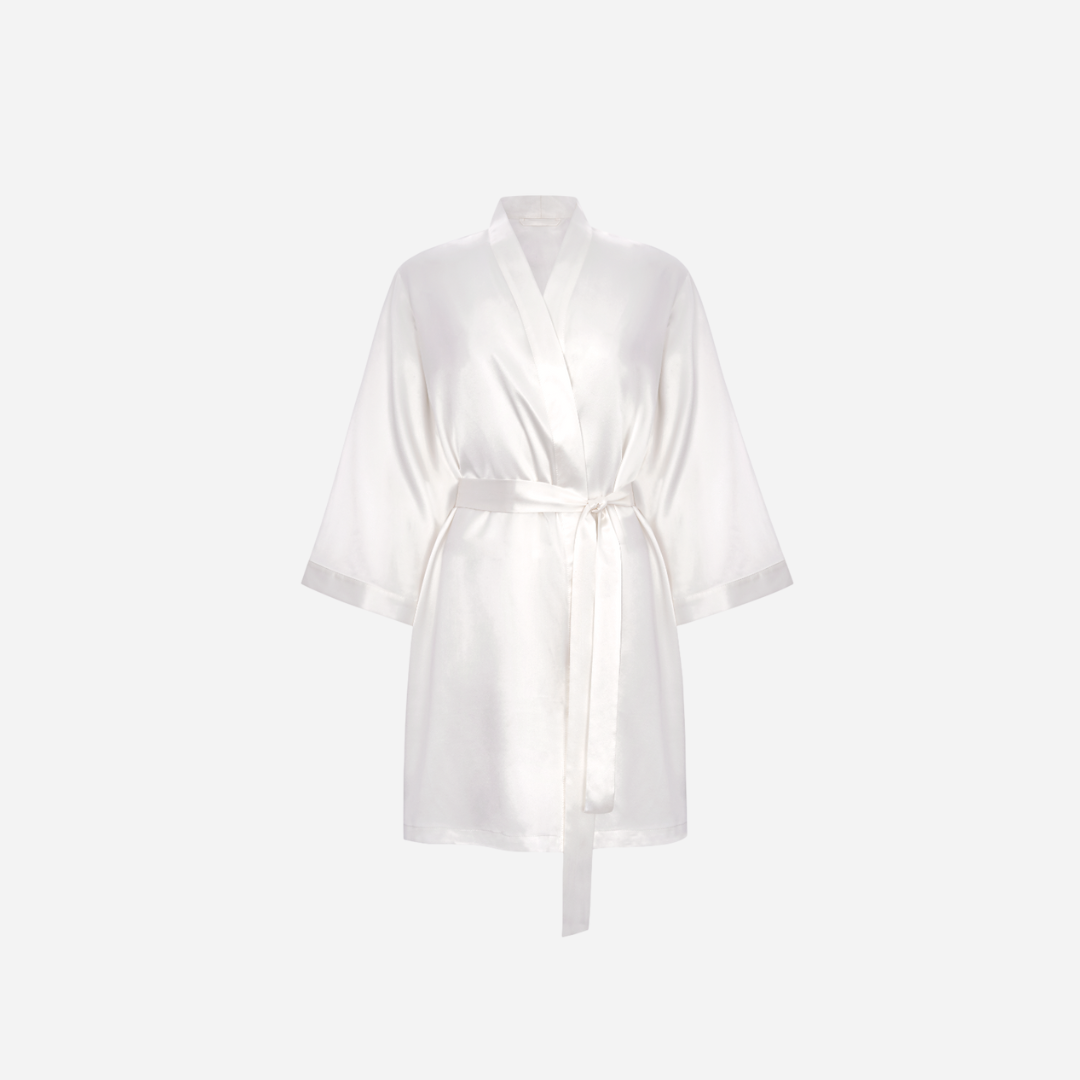 Silk Kimono Robe short - off white