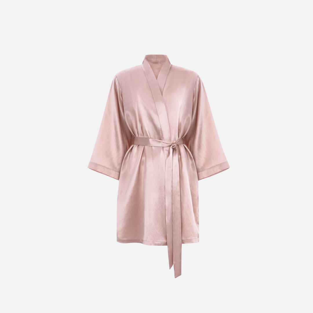 Silk Kimono Robe short - powder pink