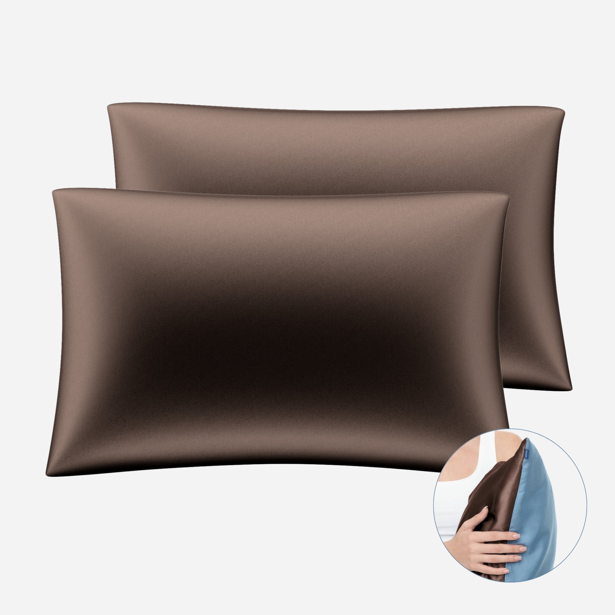 One-Sided Silk Pillowcase Set (2pcs) - Brown